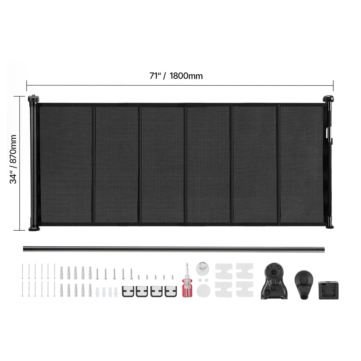 VEVOR 34 inch Tall Retractable Baby Gate, Extends up to 71 inch Wide, for Kids or Pets, Mesh Material, Easy to Install for Indoor Stairs, Doorways,