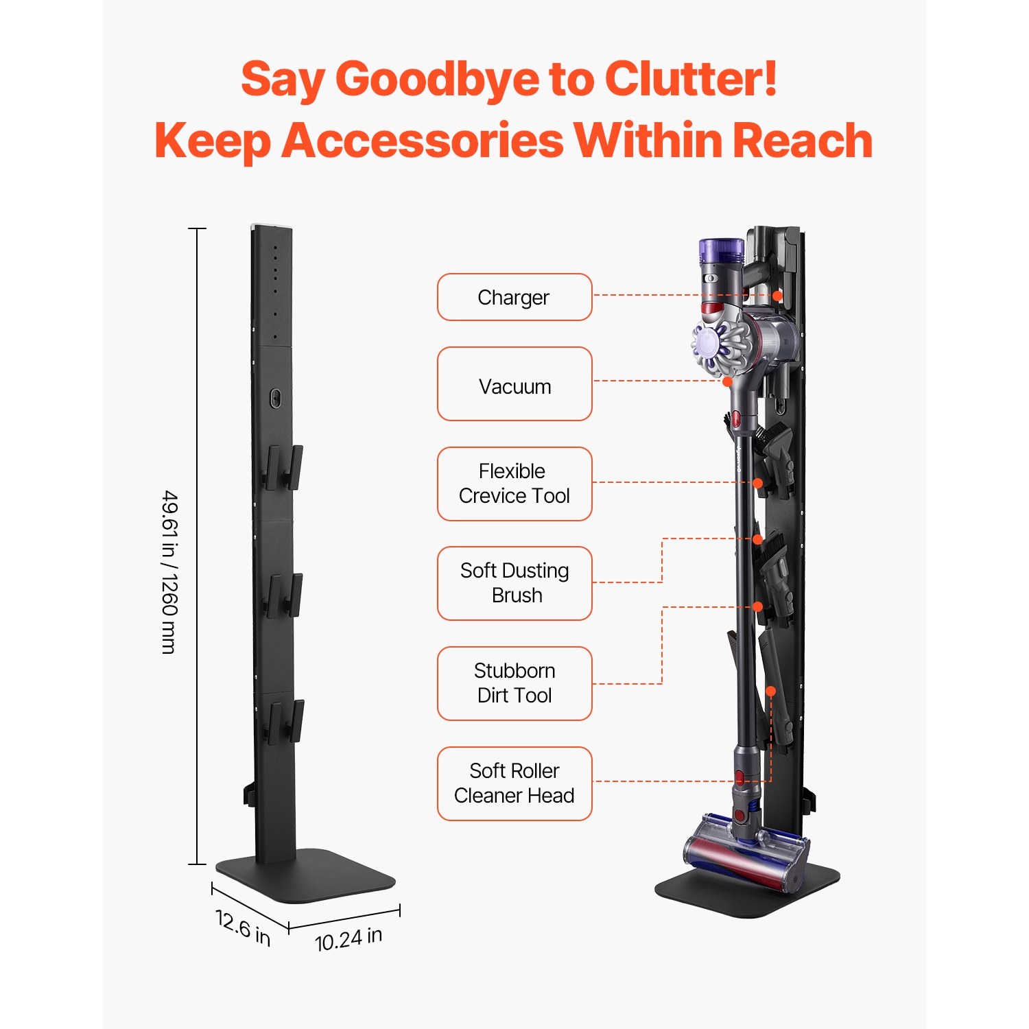 VEVOR Vacuum Stand, fit Dyson G5 V15 V12 V11 V10 V8 V7 V6 Series Upright Vacuums Cleaners & Accessories, Stable Vacuum Stand Holder with 6 Hooks and