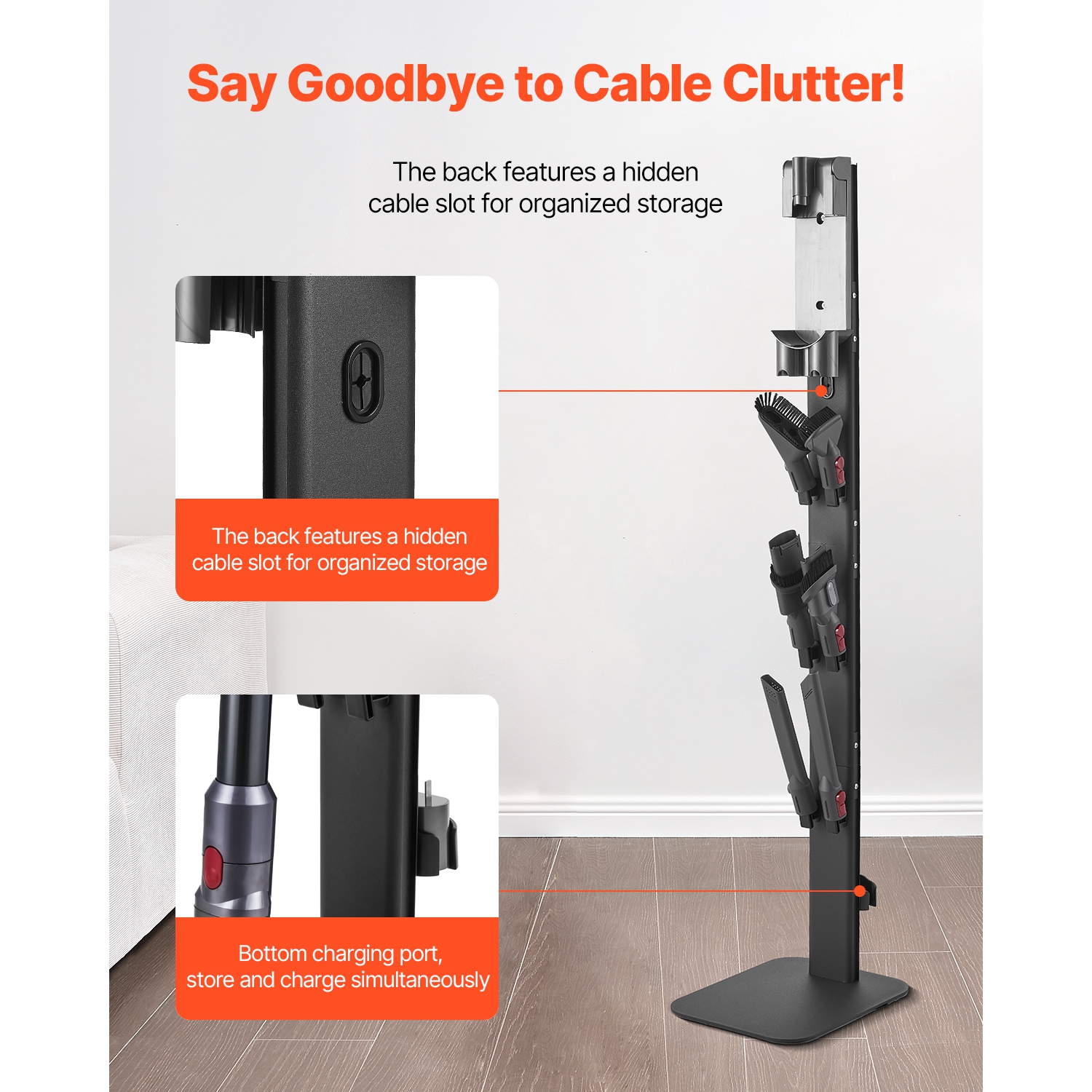 VEVOR Vacuum Stand, fit Dyson G5 V15 V12 V11 V10 V8 V7 V6 Series Upright Vacuums Cleaners & Accessories, Stable Vacuum Stand Holder with 6 Hooks and