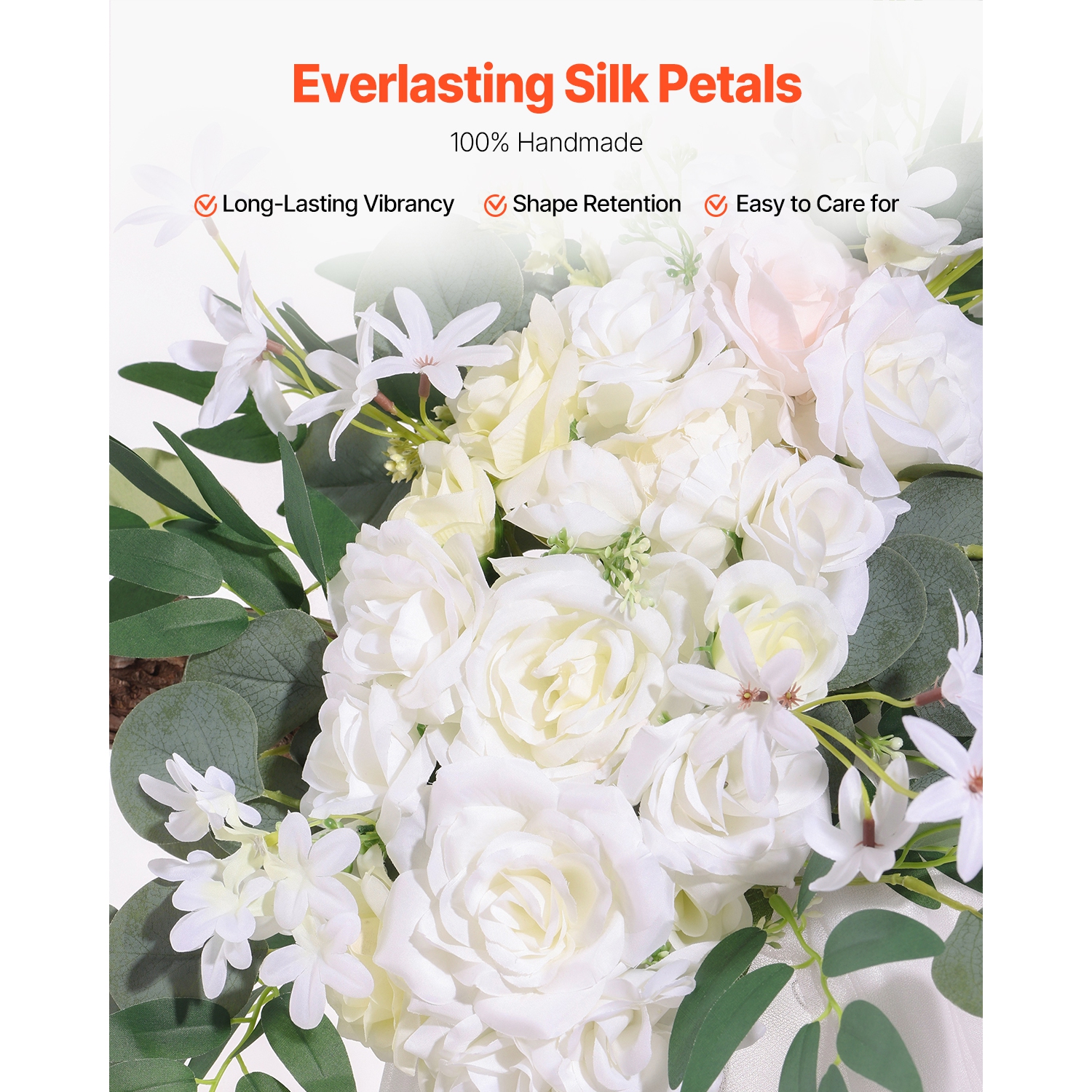 VEVOR 3 Packs Artificial Wedding Arch Flowers Kit, with Drapes Kit- 2 Pcs Floral Arrangement, 1 Pcs Sheer Drapes, for Ceremony Bouquets Reception