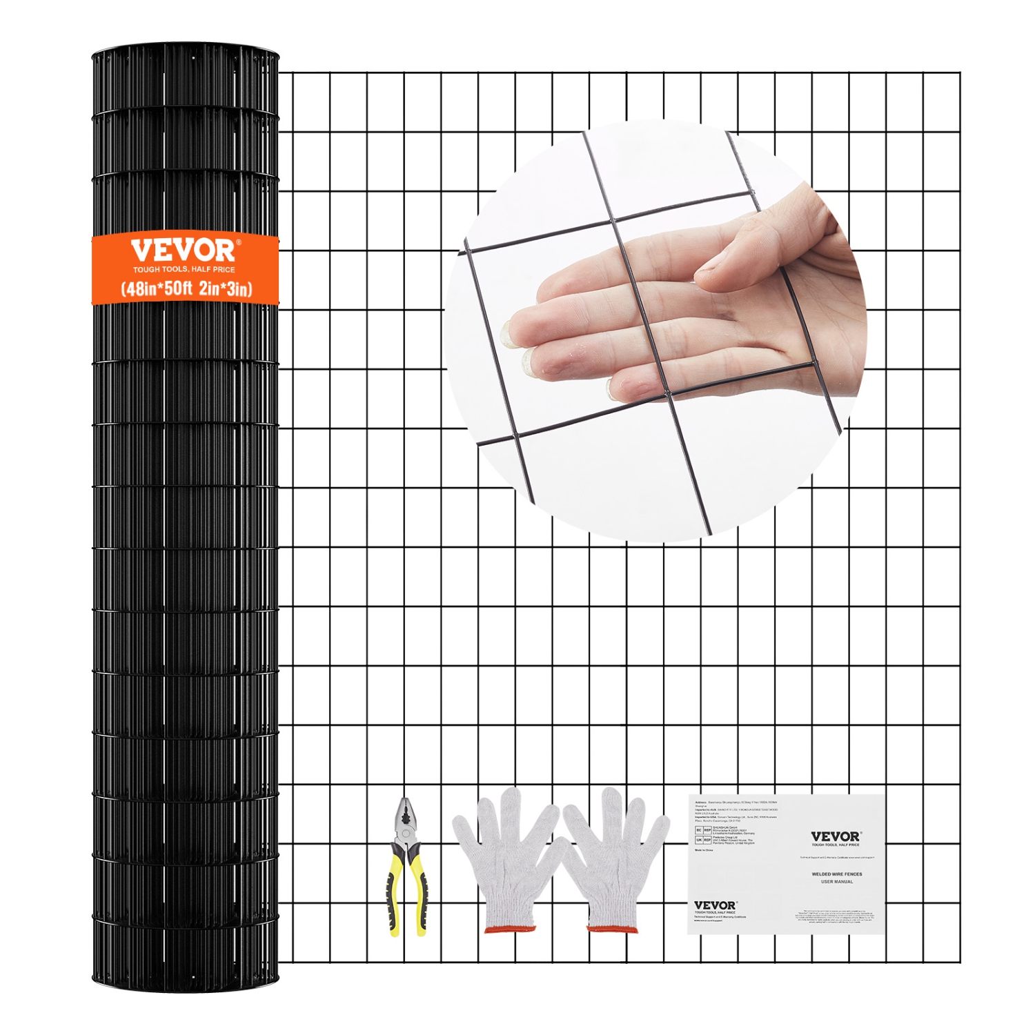 VEVOR 48'' x 50' Hardware Cloth, Galvanized Wire Mesh Roll, 16 Gauge Chicken Wire Fence Roll, Vinyl Coating Metal Wire Mesh for Chicken Coop Barrier,