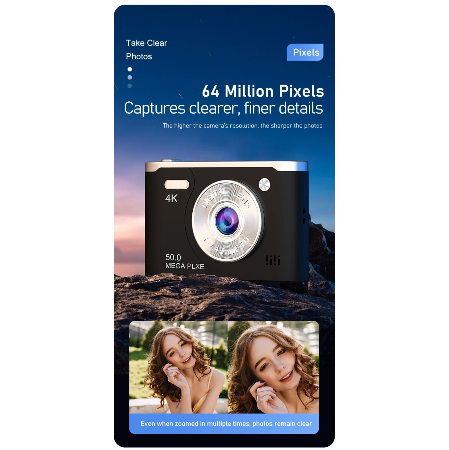 CCD digital camera, can take selfies and transfer to mobile phones, student party camera, camera vog, HD dual camera, 4k video recording - black [32G