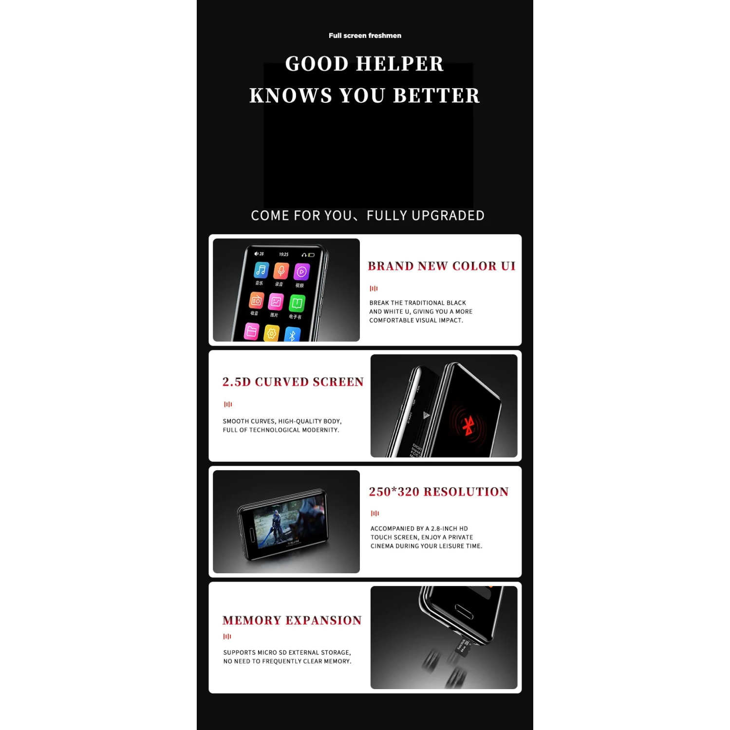 2025 New 2.8 inch Metal MP3 Player Student Touch Bluetooth MP4 Lossless Card Music Player Lossless Sound Quality Digital Audio Player Built-in HD