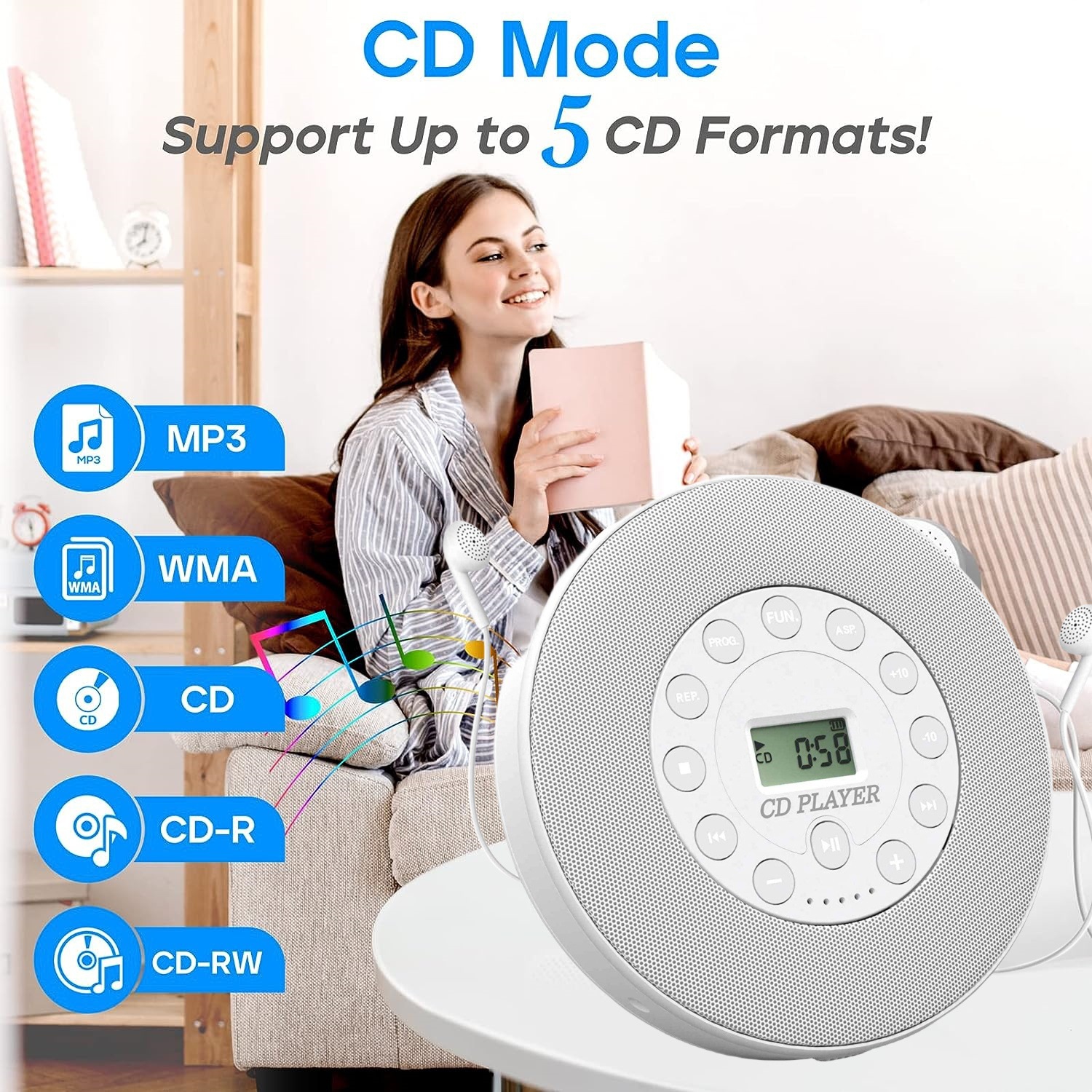 Multifunctional CD repeater, USB interface, prenatal education machine, rechargeable battery, dual stereo speakersCD, CD-R, CD-RW, MP3, WMA - black