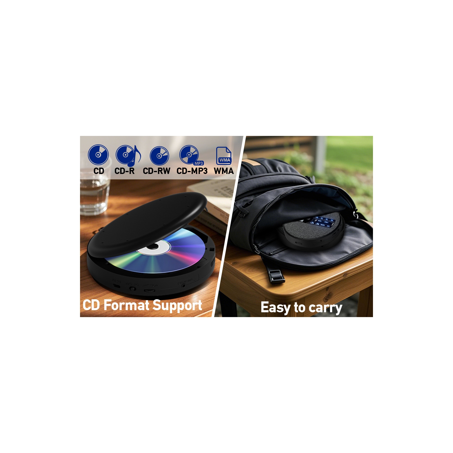 Lecteur CD multifonctionnel, double Bluetooth, deux haut-parleurs stéréo, émetteur FM, répéteur, Walkman - Gris foncé