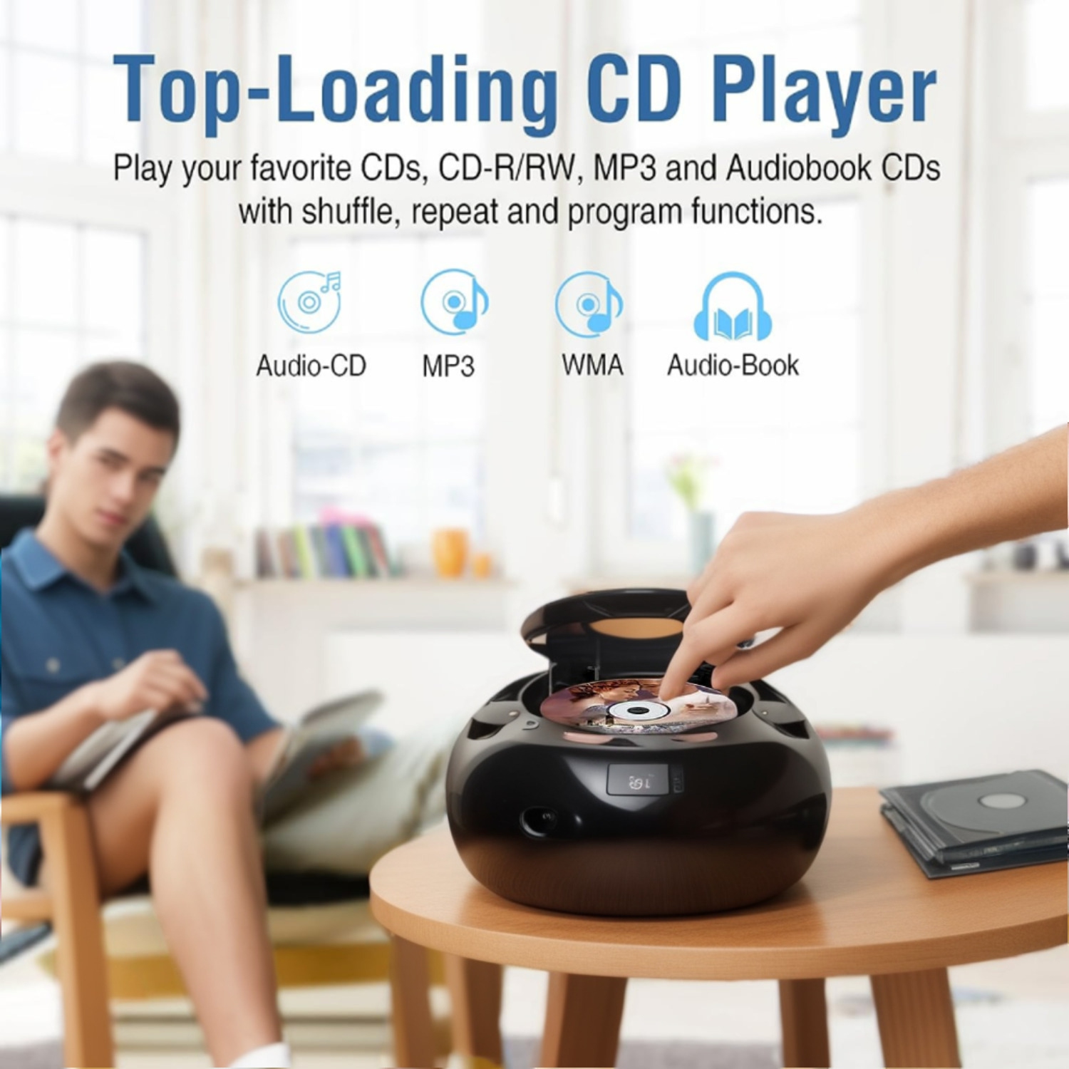 Lecteur CD multifonctionnel, Bluetooth, deux haut-parleurs stéréo, interface USB, radio, Portatif, idéal pour les amateurs de musique nostalgique