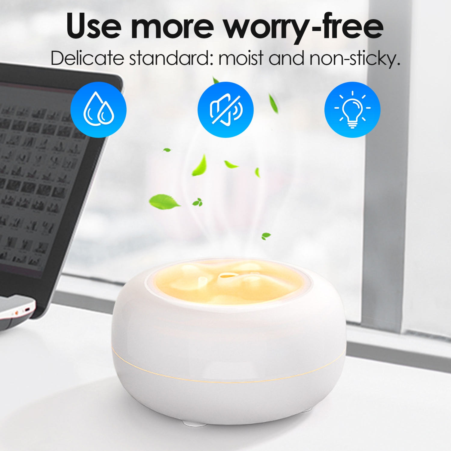 Essential Oil Diffuser, Silent Bedroom Humidifier, 7-Color LED Ultrasonic Aromatherapy Mist Diffuser for Room and Office