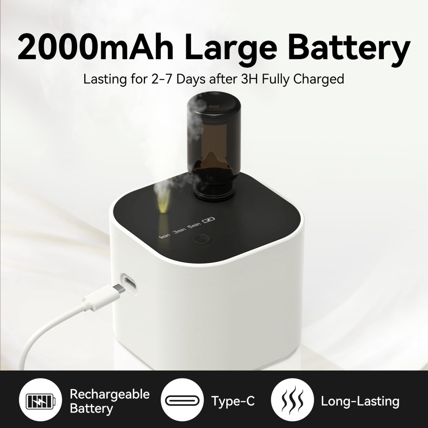 Portable Essential Oil Diffuser, Mini Waterless Aromatherapy Machine with Smart Timer for Home, Office, Bedroom