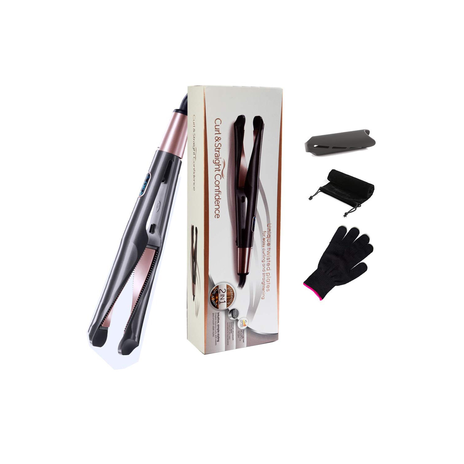 Curling Iron, Electric Automatic Spiral Curling Iron, 2-in-1 Twisted Straight Curling Iron Wave Splint, Temperature Display Adjustable Curling Iron