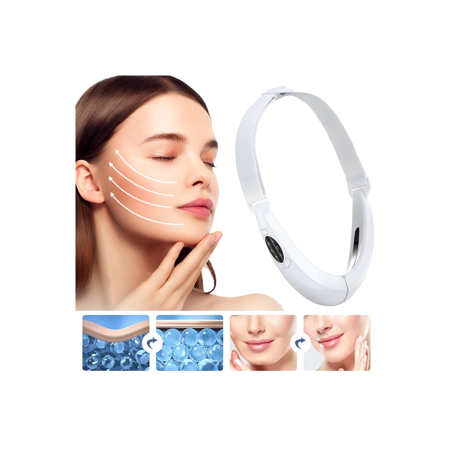 Dispositif amincissant micro-courant EMS pour le visage, masseur à lumière rouge et bleue pour le retrait du menton double et contour du visage en