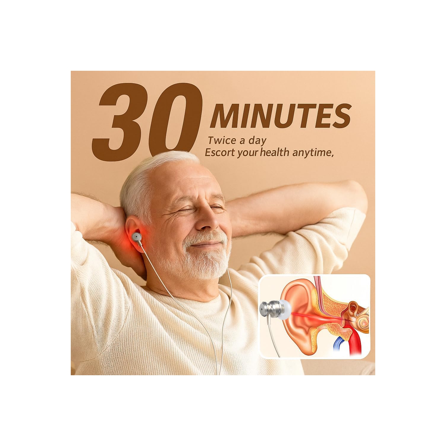 Appareil de thérapie à la lumière rouge, 650&nbsp;nm thérapeutique à la lumière rouge pour les oreilles avec USB et type C, Écouteurs boutons