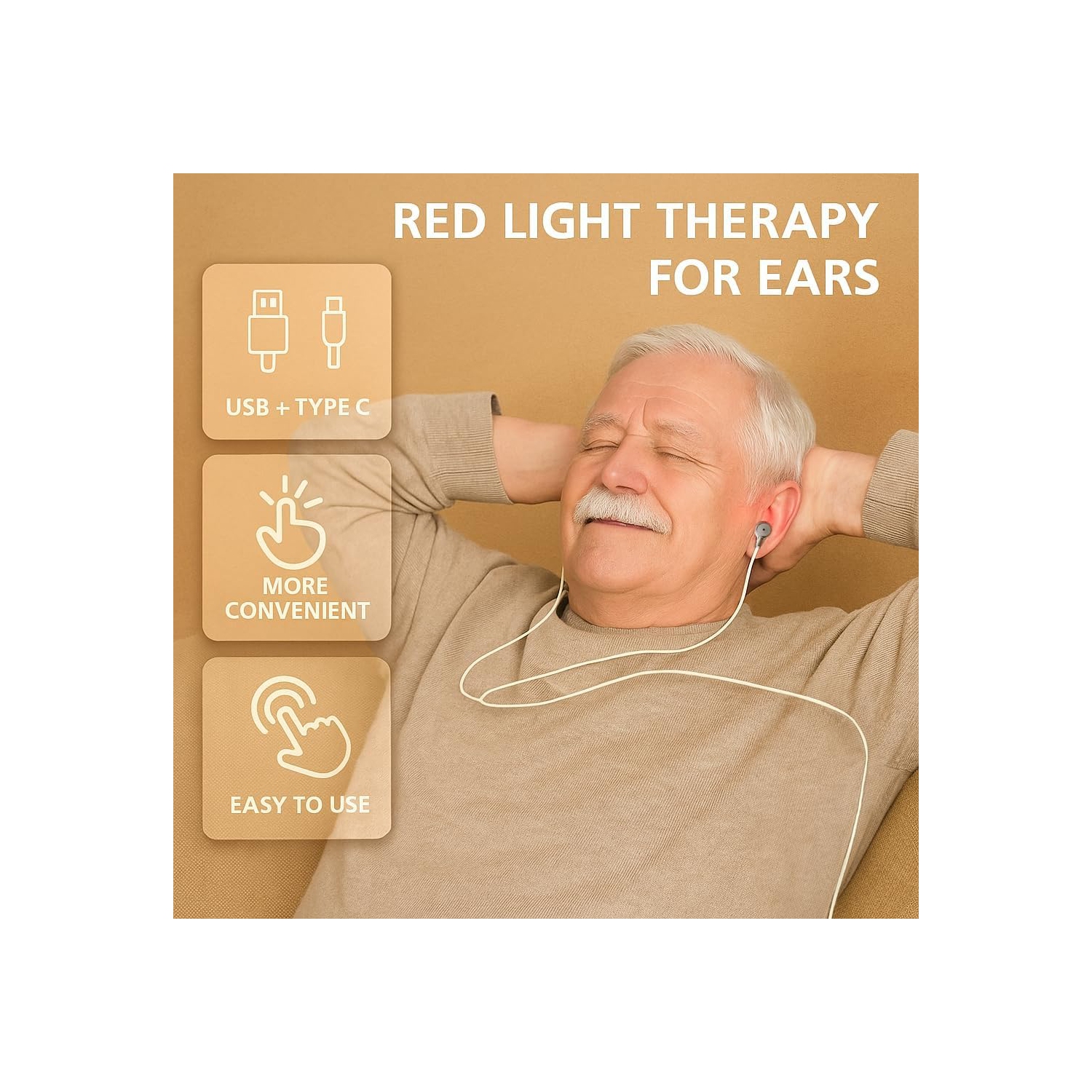 Appareil de thérapie à la lumière rouge, 650&nbsp;nm thérapeutique à la lumière rouge pour les oreilles avec USB et type C, Écouteurs boutons
