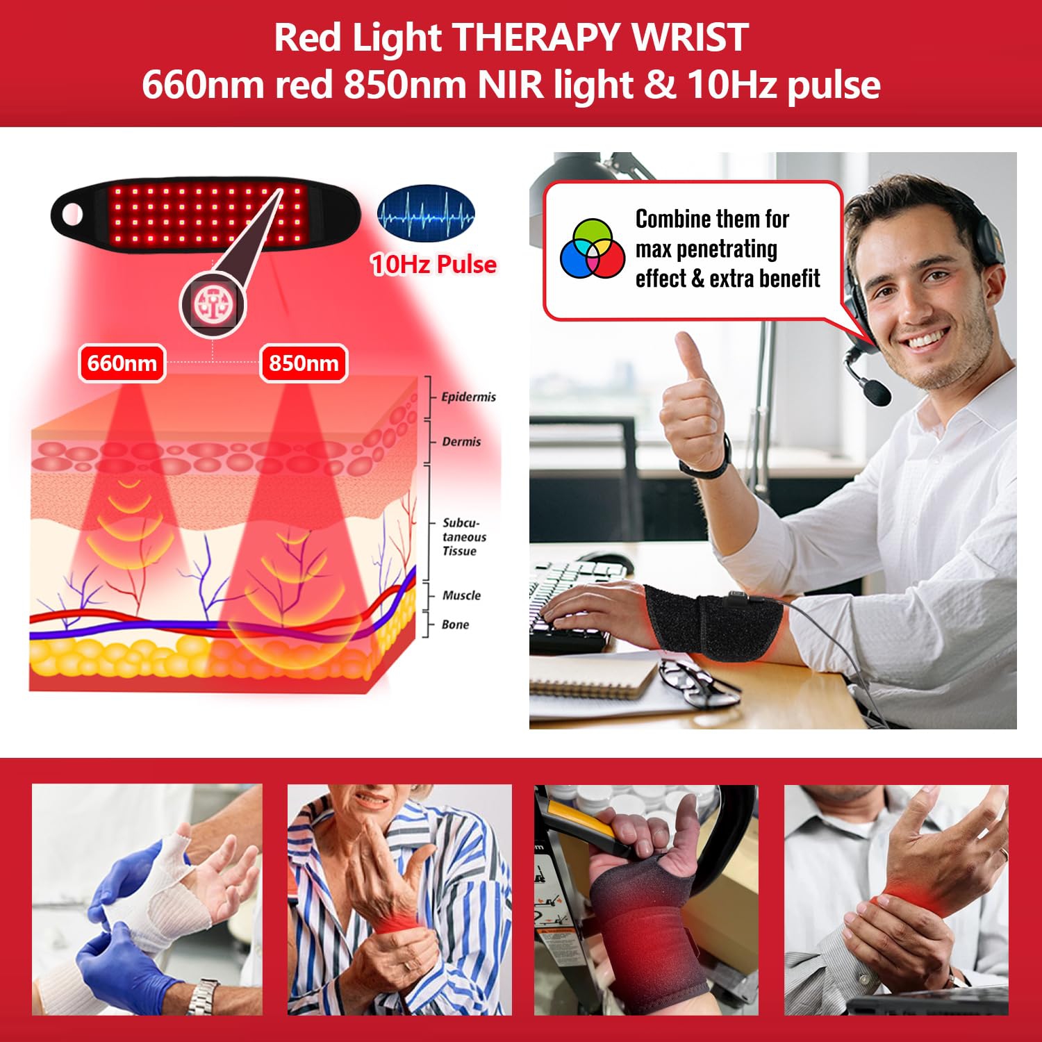 Red & Near Infrared Light Therapy Wrap Belt for Body,48 LEDs Red Light Therapy Wrap for Neck Hand Wrist,660nm & 850nm Light Therapy Belt for Recovery