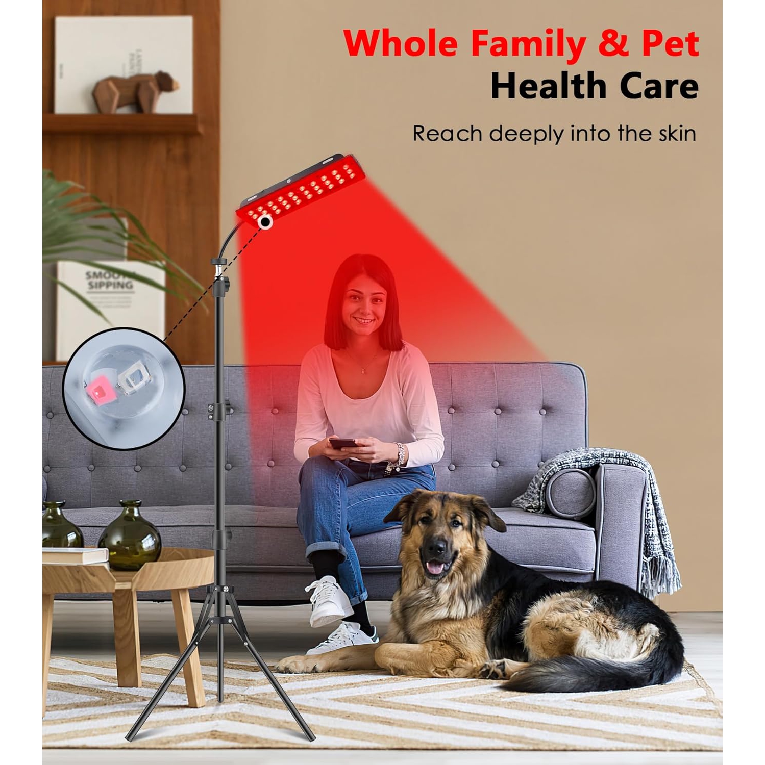 Red Light Therapy Lamp,Infrared Light Therapy Panel Lamp with Stand,660nm Red Light & 850nm Near Infrared Light Device for Body Pain Relief Skin Care