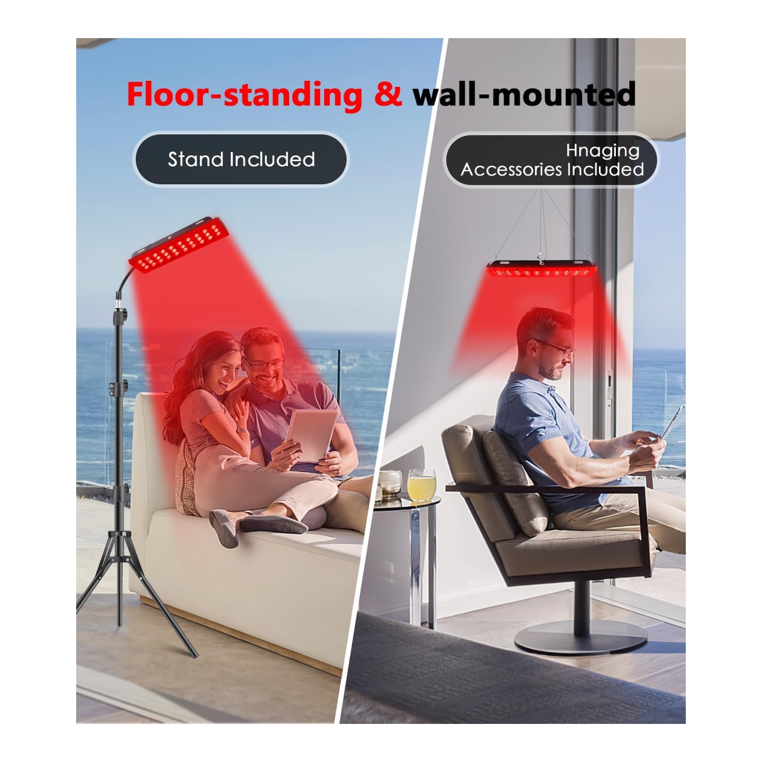 Red Light Therapy Lamp,Infrared Light Therapy Panel Lamp with Stand,660nm Red Light & 850nm Near Infrared Light Device for Body Pain Relief Skin Care