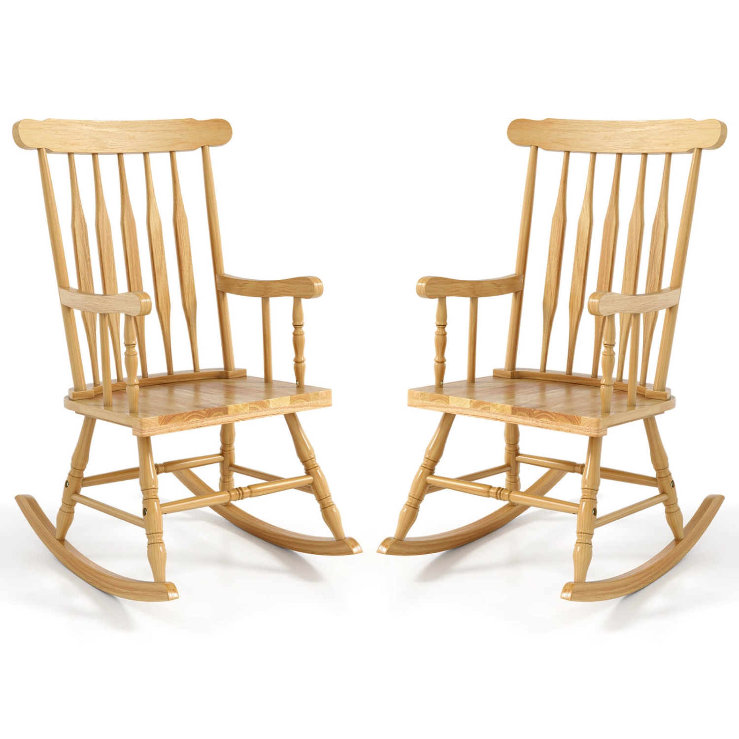 Costway Set of 2 Wood Rocking Chair Glossy Finish