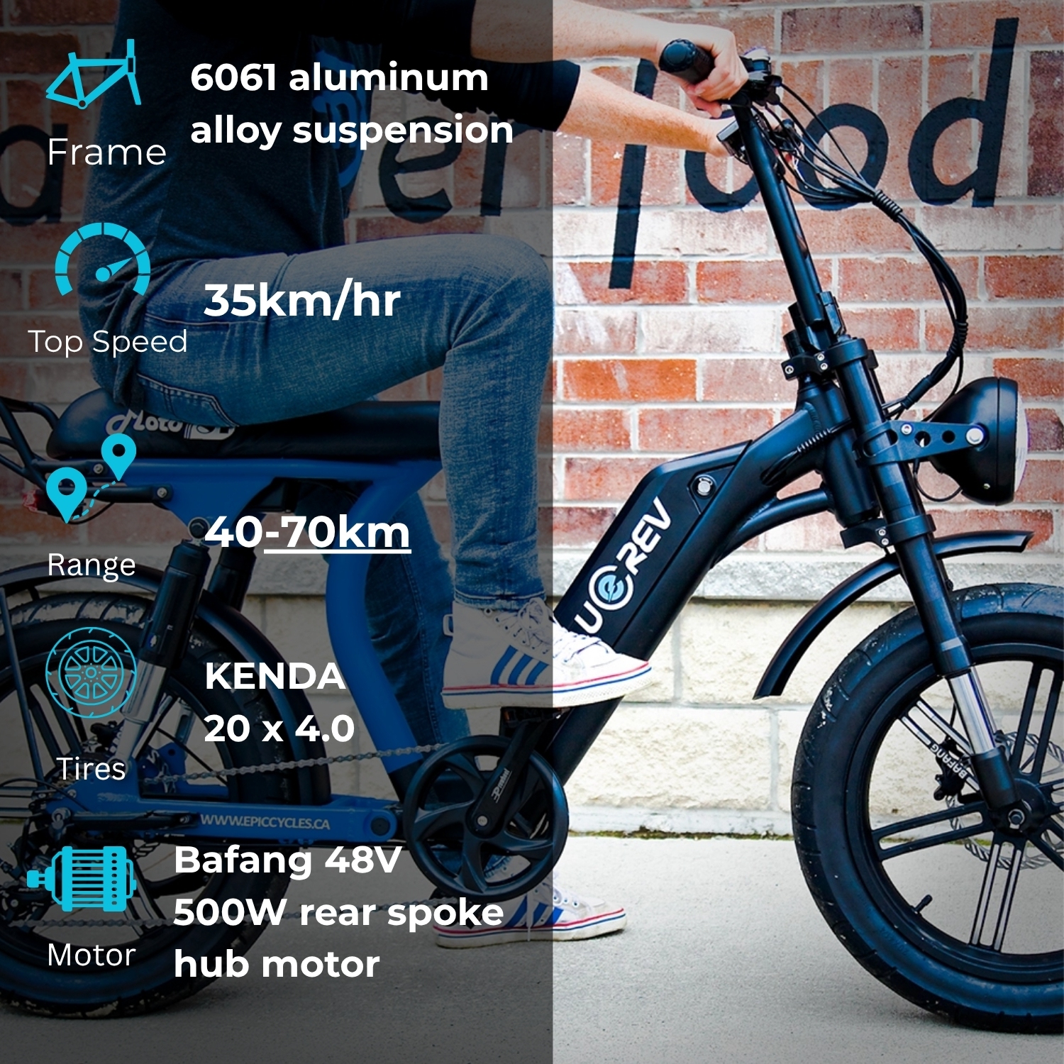 BlueRev Moto81 M-500 E-Bike |500W Motor Retro Electric Bike with Long Banana Seat|48V 17Ah Samsung Battery |50–70 km Range| Stylish Ride for Two with