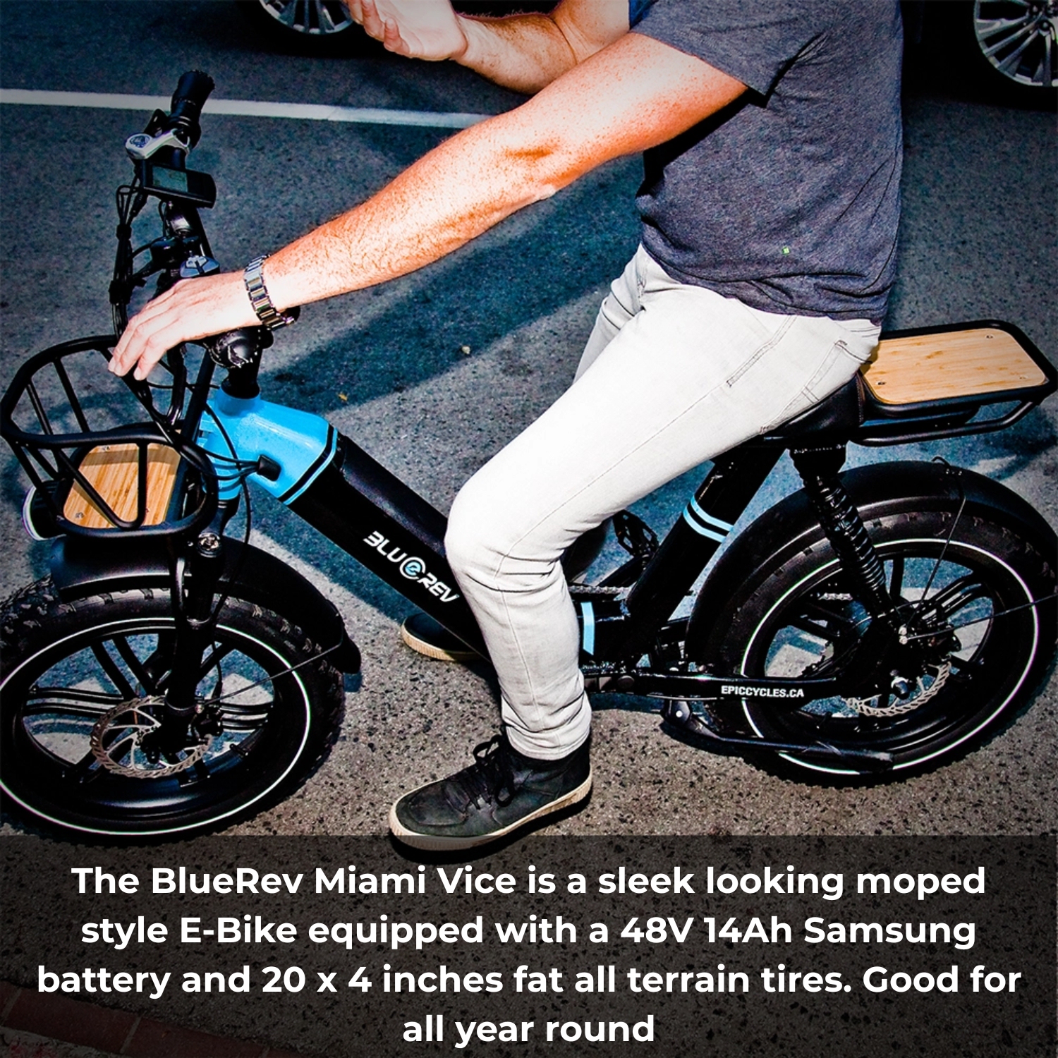 BlueRev Miami Vice E-Bike|Powerful 750W Motor Moped-Style Electric Bike with 48V 14Ah Samsung Battery|Dual Suspension & Hydraulic Disc Brakes| Fat