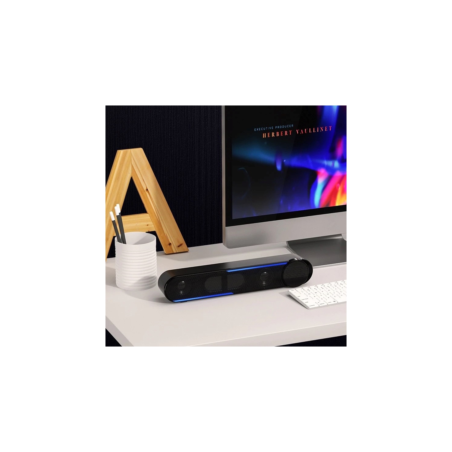 Havit M18 Double Drivers HiFi Bass 3.5mm AUX + USB Power LED Desktop Speaker Computer Sound Bar_Black