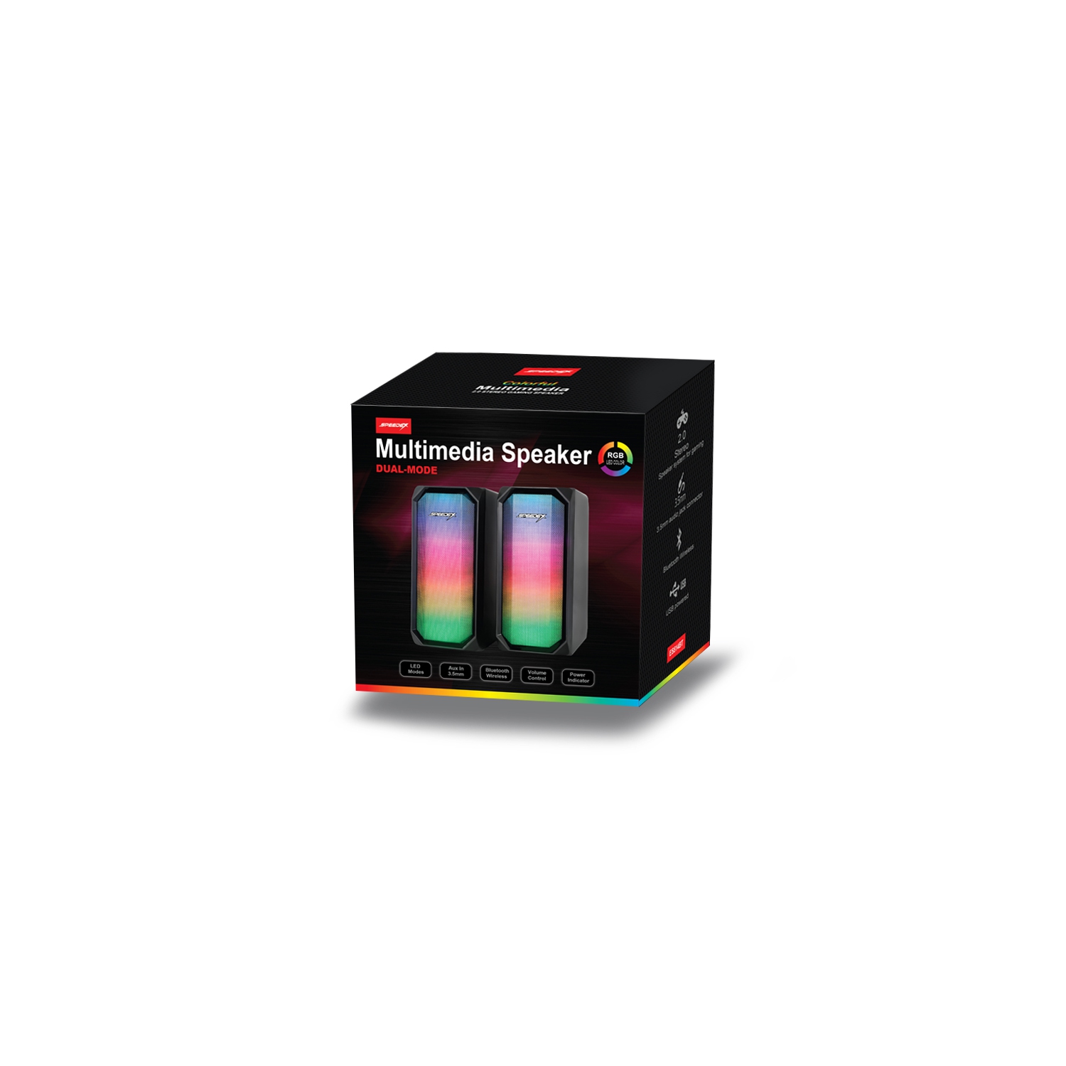 Speedex ES514 Dual-Mode 3.5mm Aux + Bluetooth Wireless 2.0pcs Multimedia RGB Lighting,USB Powered gaming Speaker