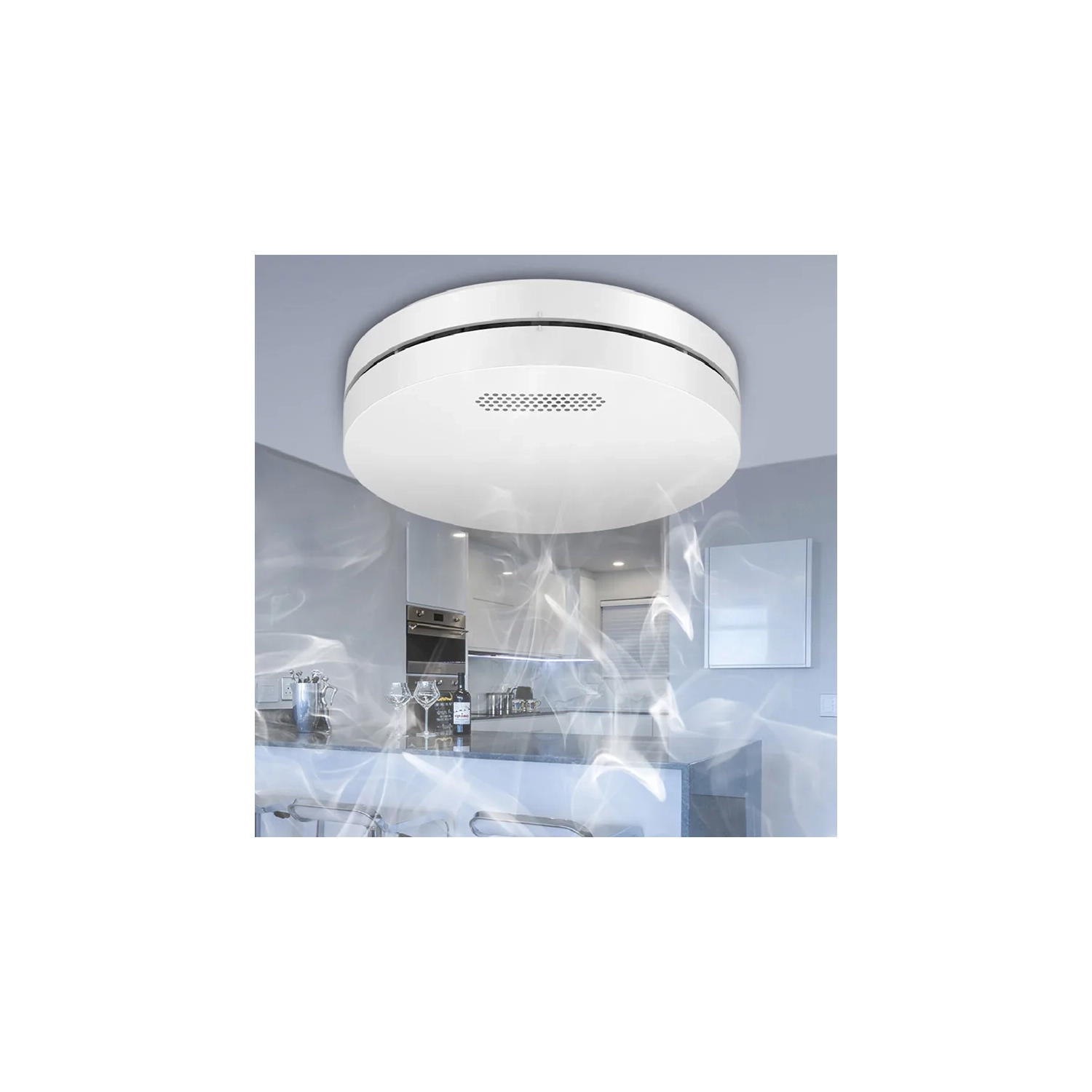 Détecteur de fumée intelligent Wi-Fi Wi-Fi à domicile de Tuya Contrôle PAR APPLICATION Détecteur de fumée et d'éclairage sans fil contrôlé PAR