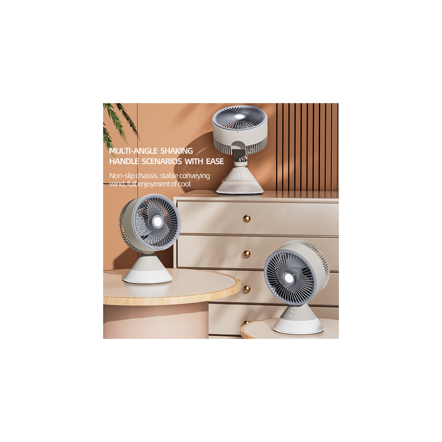 New desktop fan usb type-c fan night light shaking head fan - white desktop circulation fan