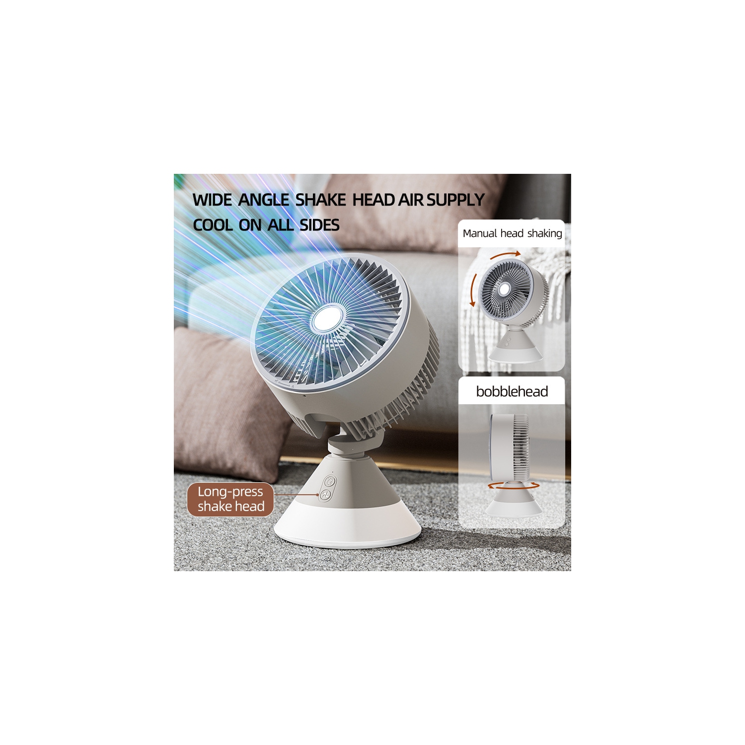 New desktop fan usb type-c fan night light shaking head fan - white desktop circulation fan