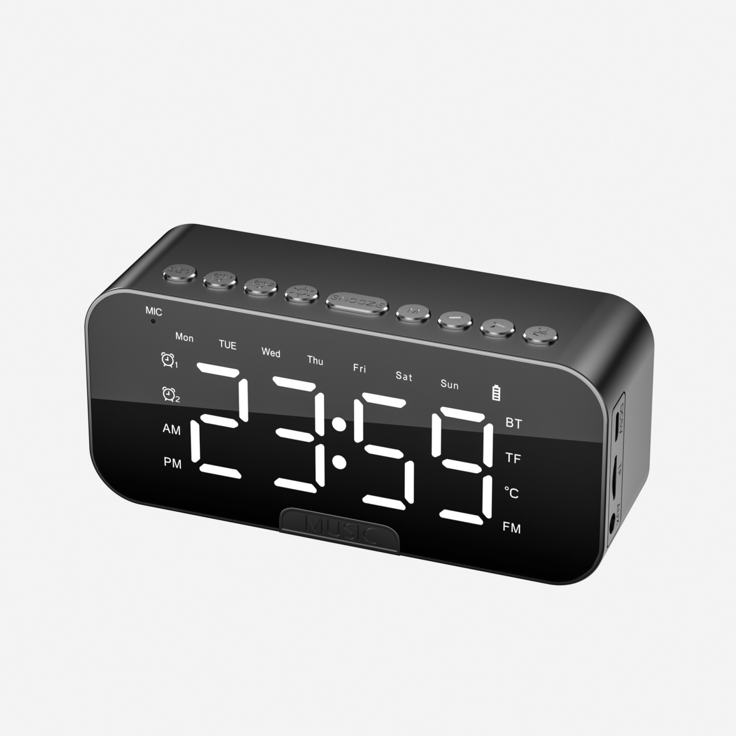 P6 Black Bluetooth Speaker Clock Alarm Smart Speaker HIFI Subwoofer 8D Subwoofer Cool RGB Multi-function Alarm Clock, Mirror Display Dual Alarm Clock