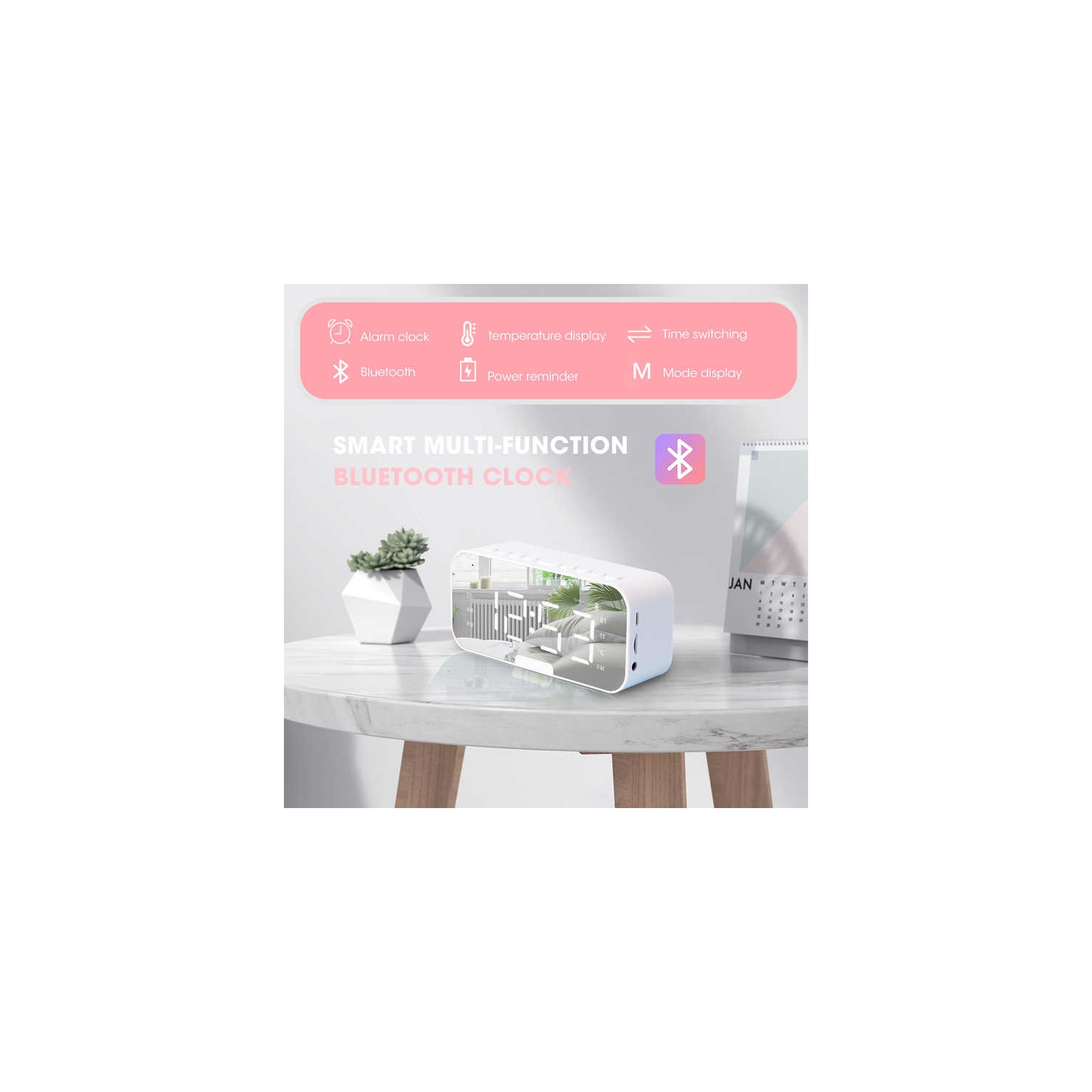 P6 Black Bluetooth Speaker Clock Alarm Smart Speaker HIFI Subwoofer 8D Subwoofer Cool RGB Multi-function Alarm Clock, Mirror Display Dual Alarm Clock