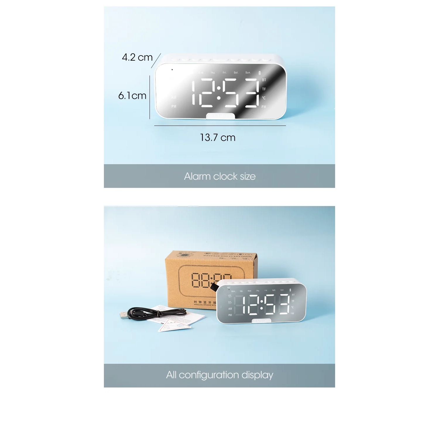 P6 Black Bluetooth Speaker Clock Alarm Smart Speaker HIFI Subwoofer 8D Subwoofer Cool RGB Multi-function Alarm Clock, Mirror Display Dual Alarm Clock