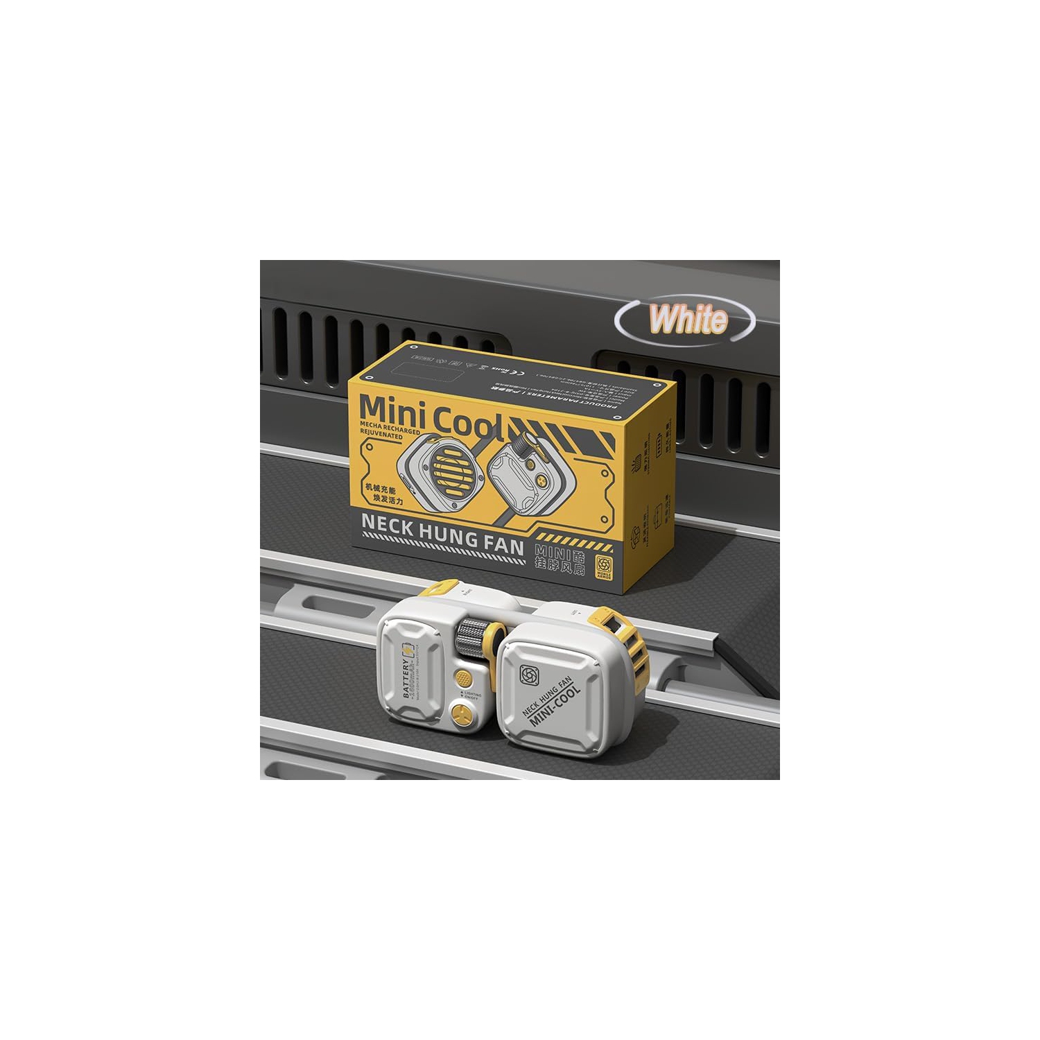 2025 Nouveau ventilateur de cou tendance prêt-à-porter pour l'extérieur Batterie 1800&nbsp;mAh, jusqu'à 5 heures LED acier au carbone léger 360°