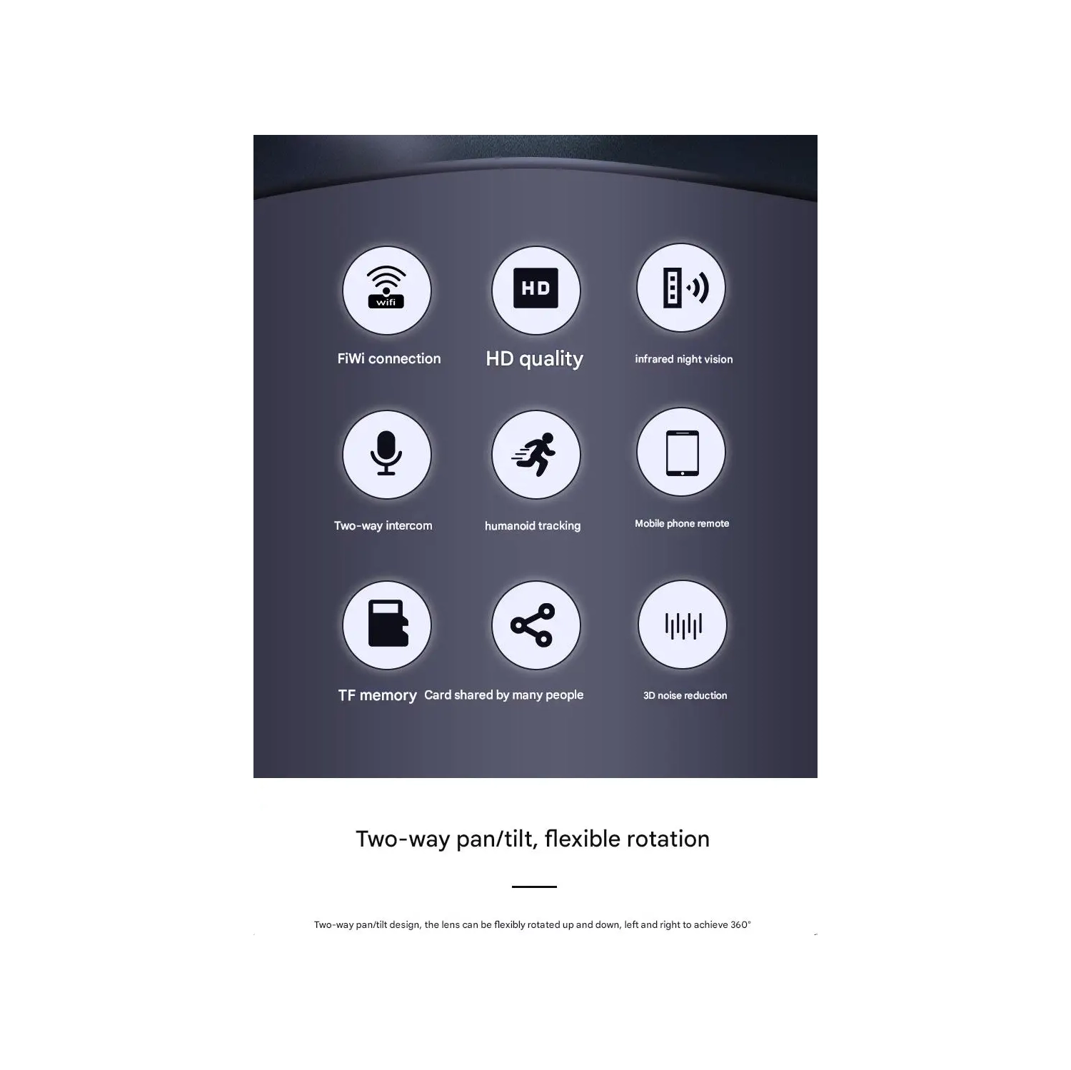 Surveillance camera, infrared night vision HD home, wireless WiFi smart camera, two-way audio 360 panoramic monitoring monitor - 64G memory card