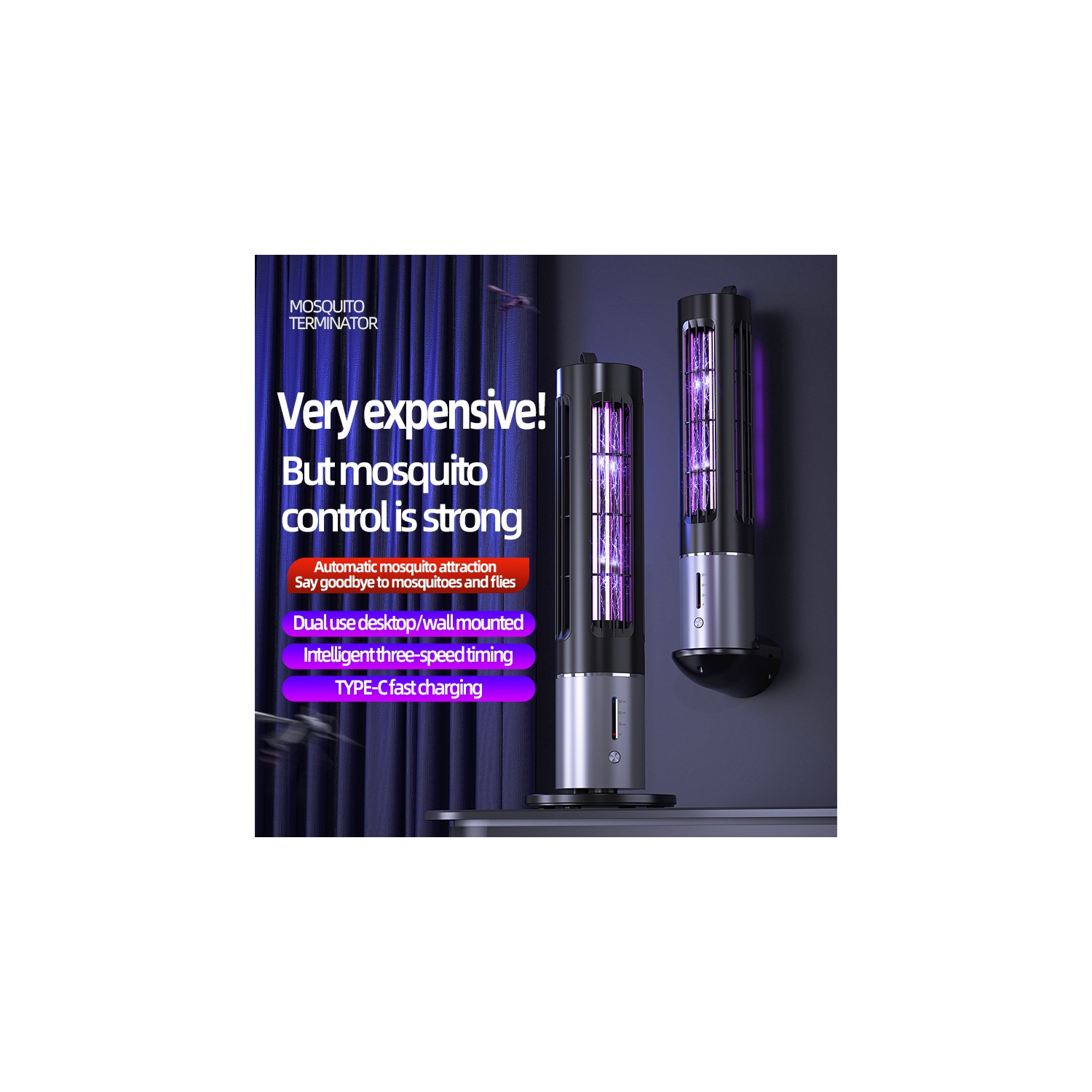 New multifunctional mosquito killer lamp electric shock outdoor portable mosquito killer lamp mosquito killer - gentleman black [rechargeable]