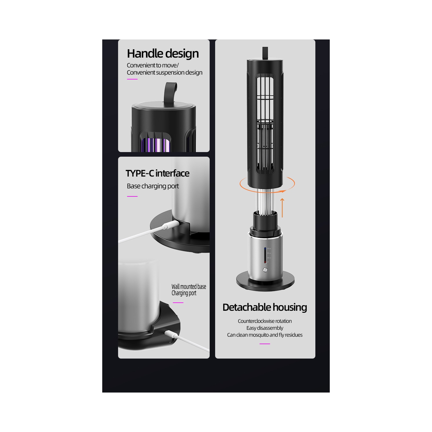 New multifunctional mosquito killer lamp electric shock outdoor portable mosquito killer lamp mosquito killer - gentleman black [rechargeable]