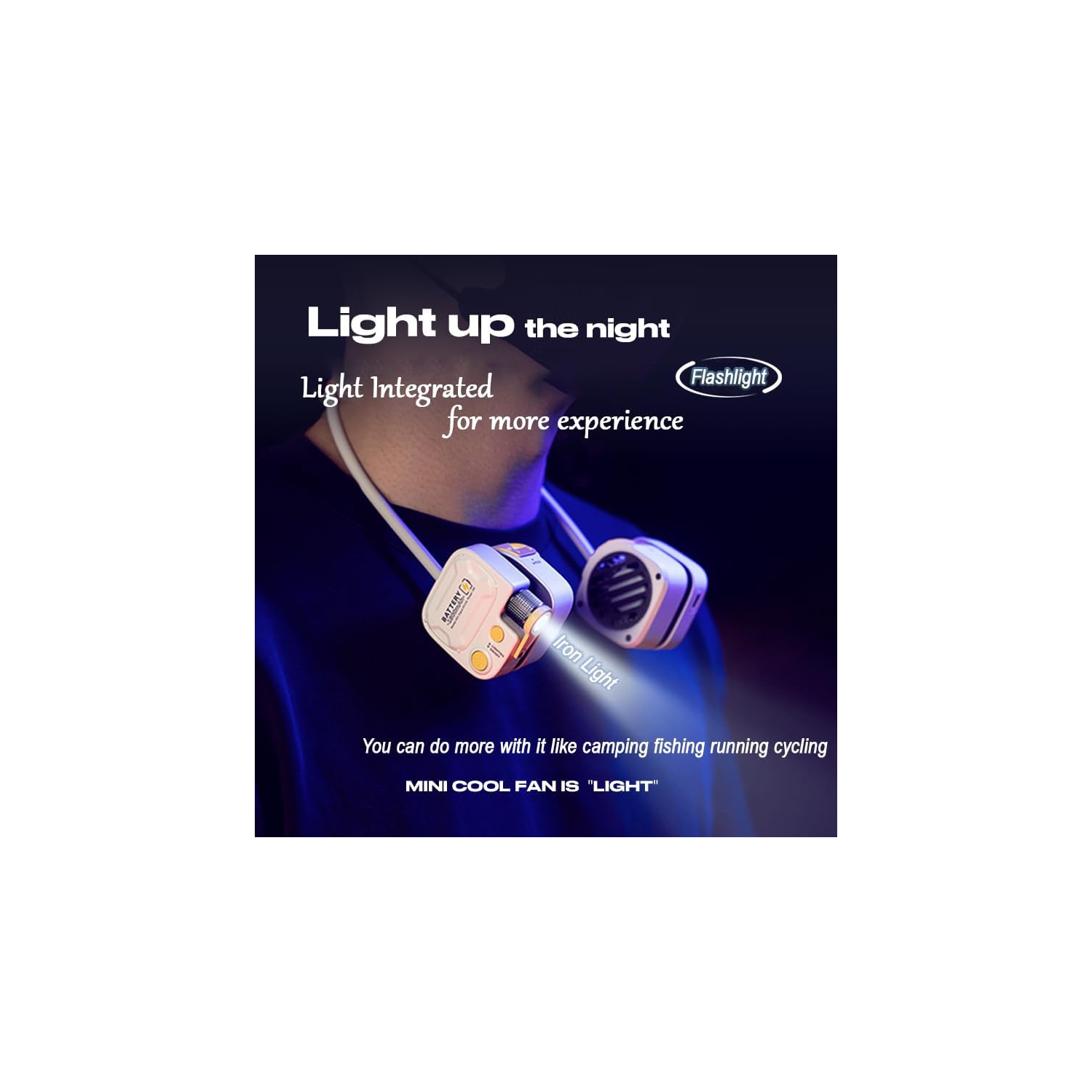 2025 Summer New Outdoor Neck Wind Wearable Fashion Neck Fan 1800mAh Battery, Up to 5 Hours LED Light Carbon Steel 360° Bendable Arm Mechanism 3 Speeds