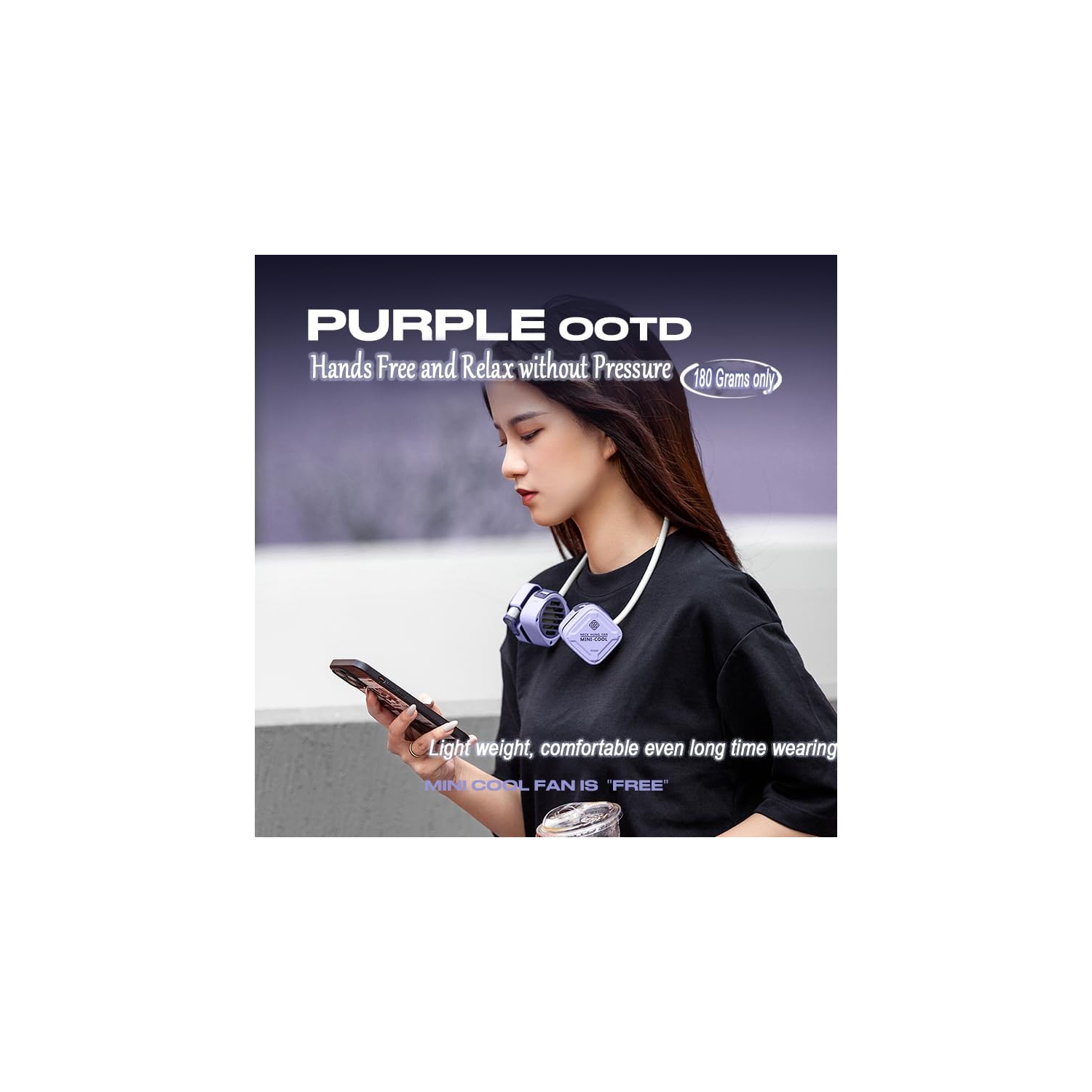 2025 Summer New Outdoor Neck Wind Wearable Fashion Neck Fan 1800mAh Battery, Up to 5 Hours LED Light Carbon Steel 360° Bendable Arm Mechanism 3 Speeds