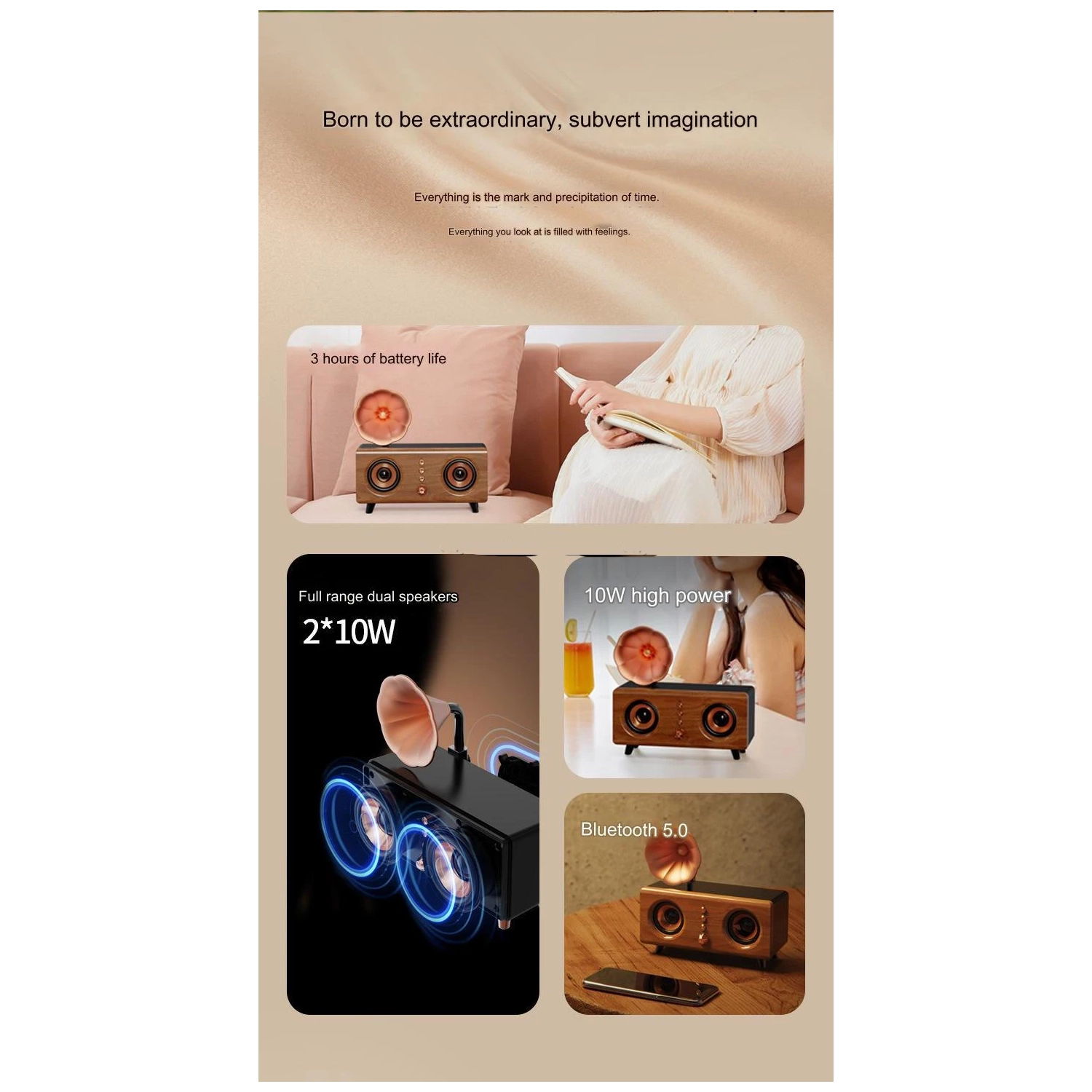 New B161 Retro Wood Grain Bluetooth Speaker Dual Speaker Subwoofer Card Computer Desktop Speaker Wooden Subwoofer Outdoor Party Speaker Creative Gift