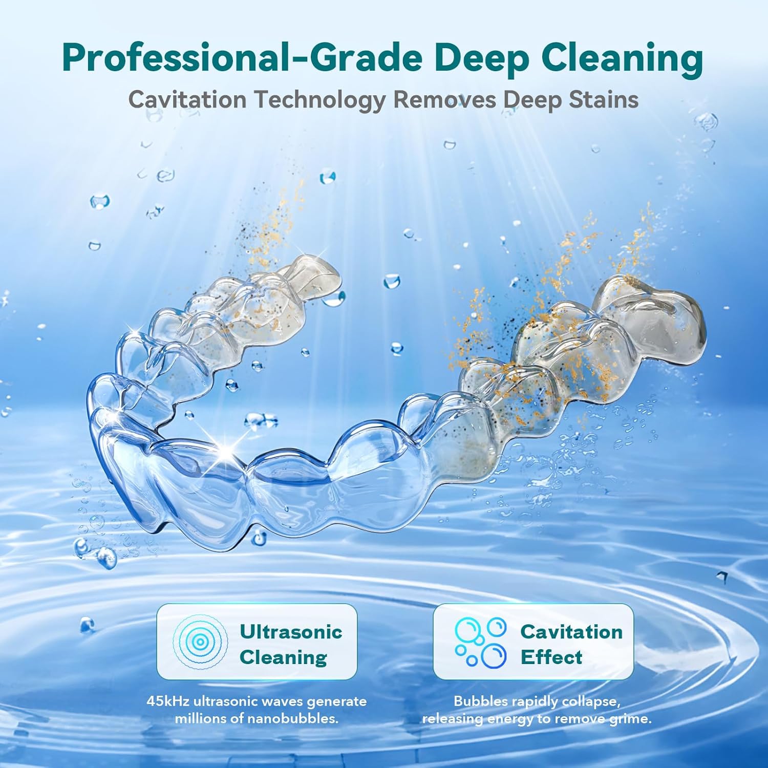 Dental Ultrasonic Retainer Cleaner: 45kHz Teeth Cleaning Cartridge for Dentures, Mouthguards, Night Guards, Aligners, Braces, Toothbrush Heads and