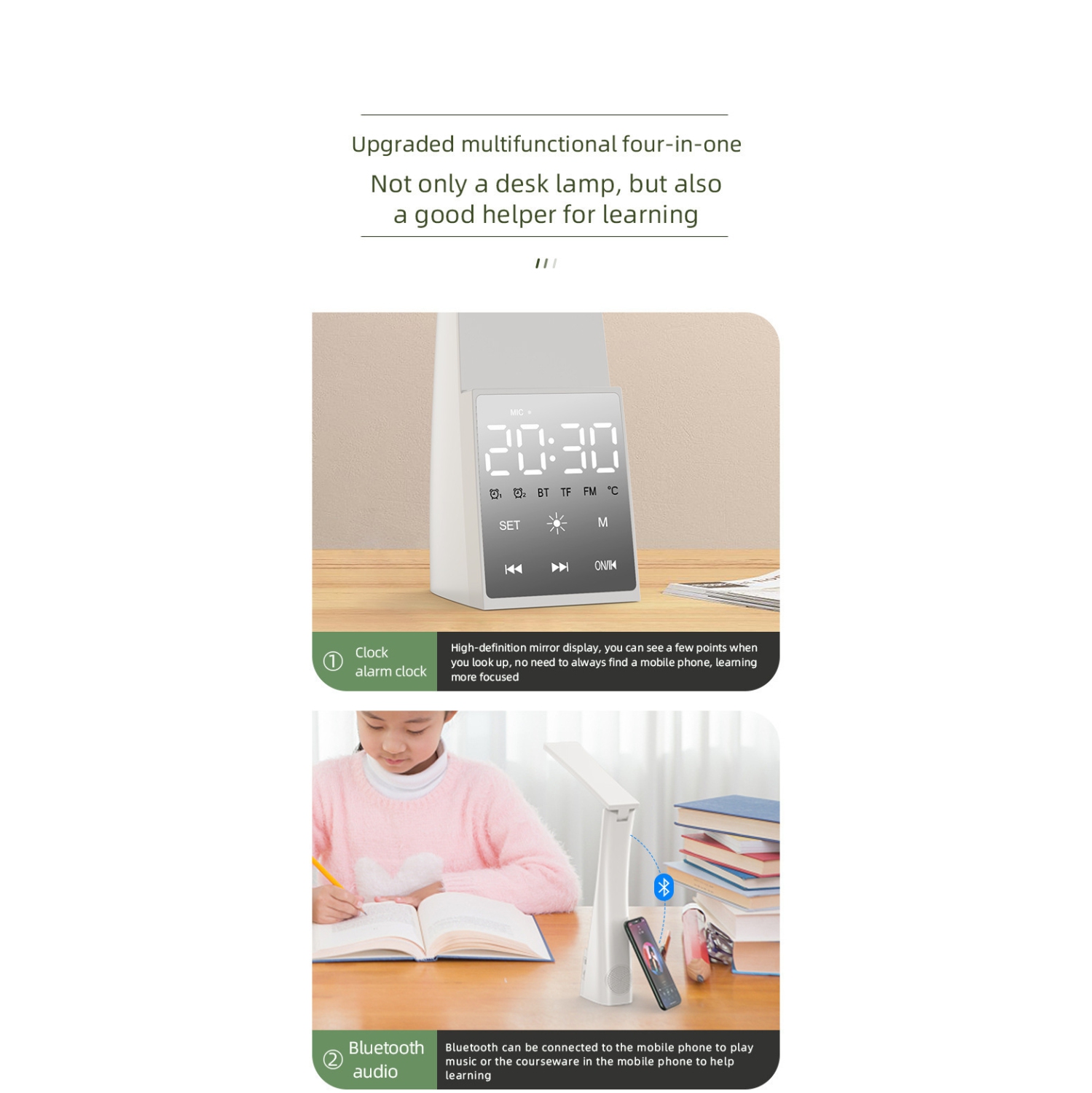 T1 multifunctional desk lamp white, bluetooth speaker clock alarm clockI smart speaker HIFI subwoofer 8D subwoofer cool RGB multifunctional alarm