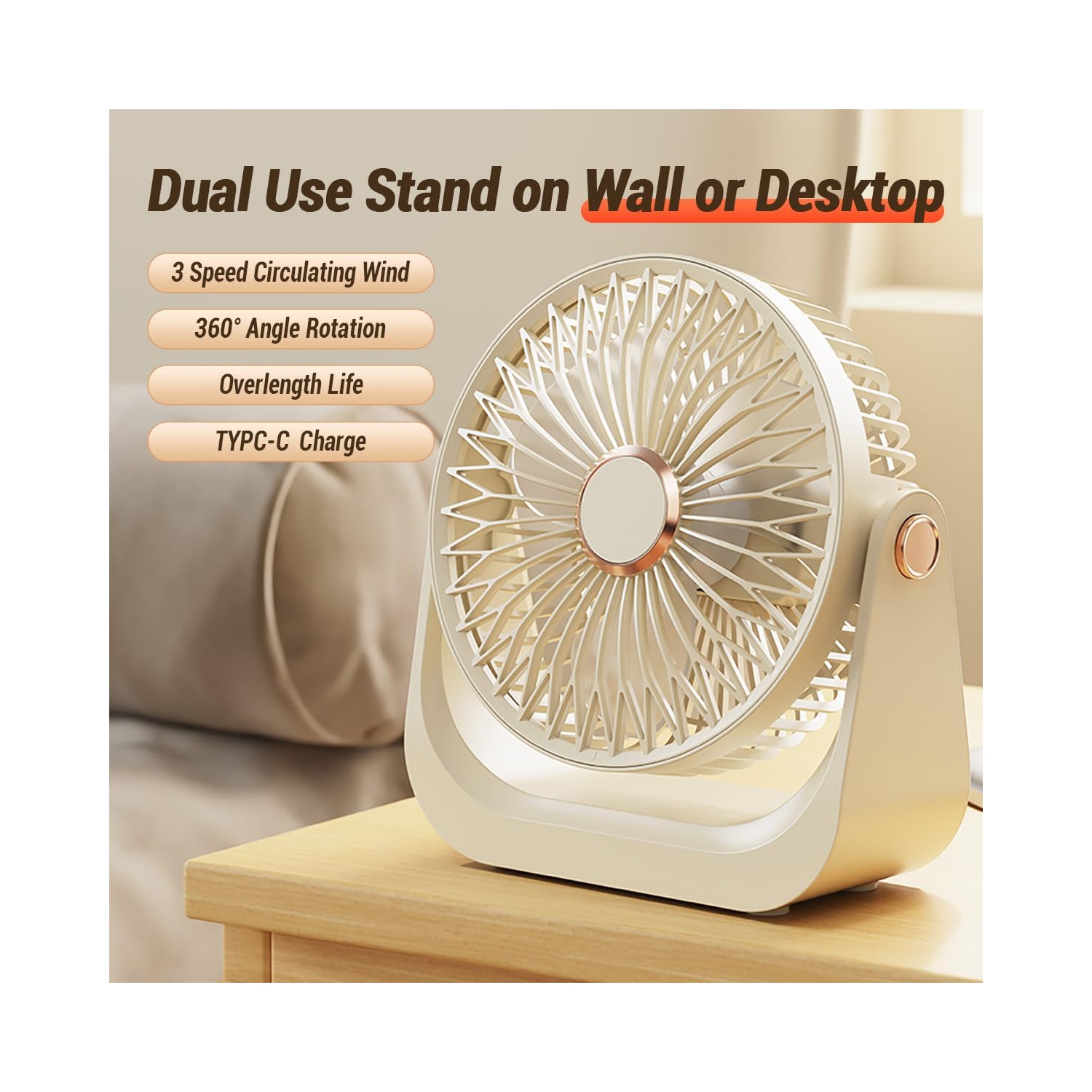 Air Circulation Fan - Ultra Quiet, Powerful, Three-Speed Adjustable, 360° Tilt, Portable Mini Desk Fan for Office/Home/Car/Travel,