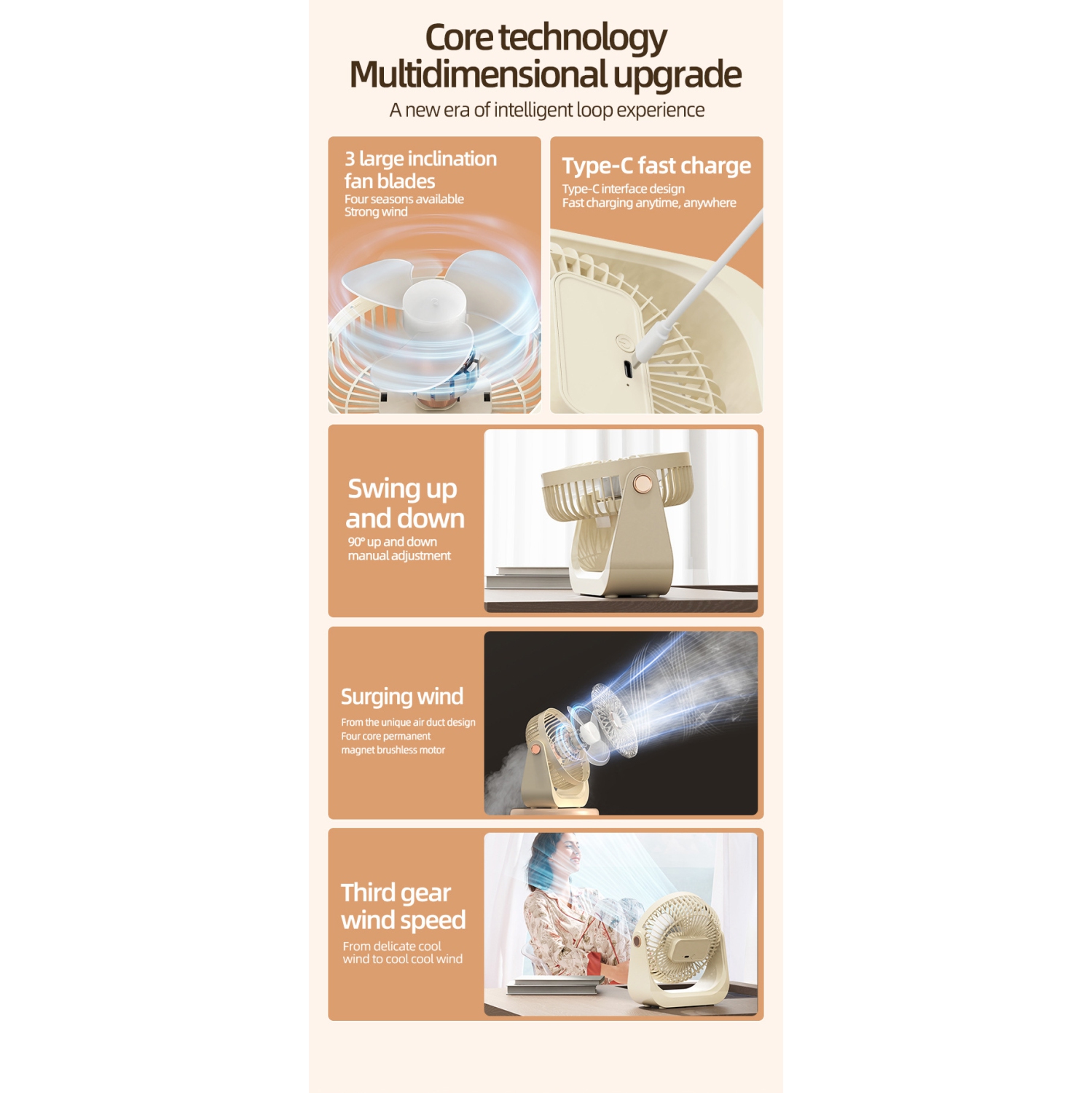 Air Circulation Fan - Ultra Quiet, Powerful, Three-Speed Adjustable, 360° Tilt, Portable Mini Desk Fan for Office/Home/Car/Travel,