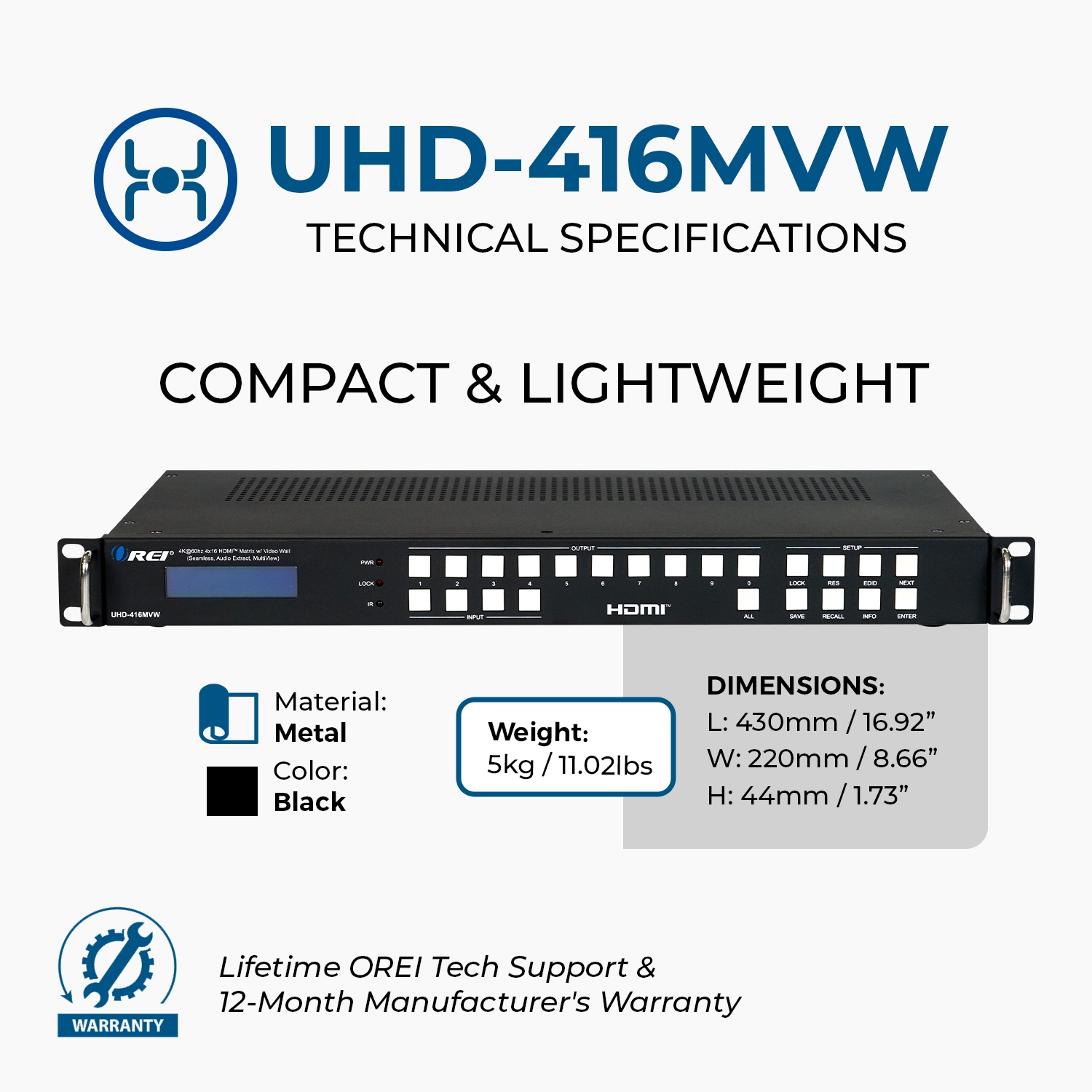OREI 4K@60hz 4x16 HDMI™ Matrix w/ Video Wall (UHD-416MVW)