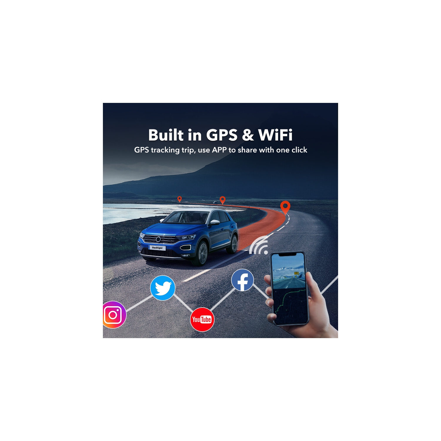 REDTIGER 4K Dash Cam Front and Rear,Built-in WiFi GPS 4K+1080P Dual Dash Camera for Cars,3.18 inch Display Dashcam,170° Wide Angle Dashboard Camera