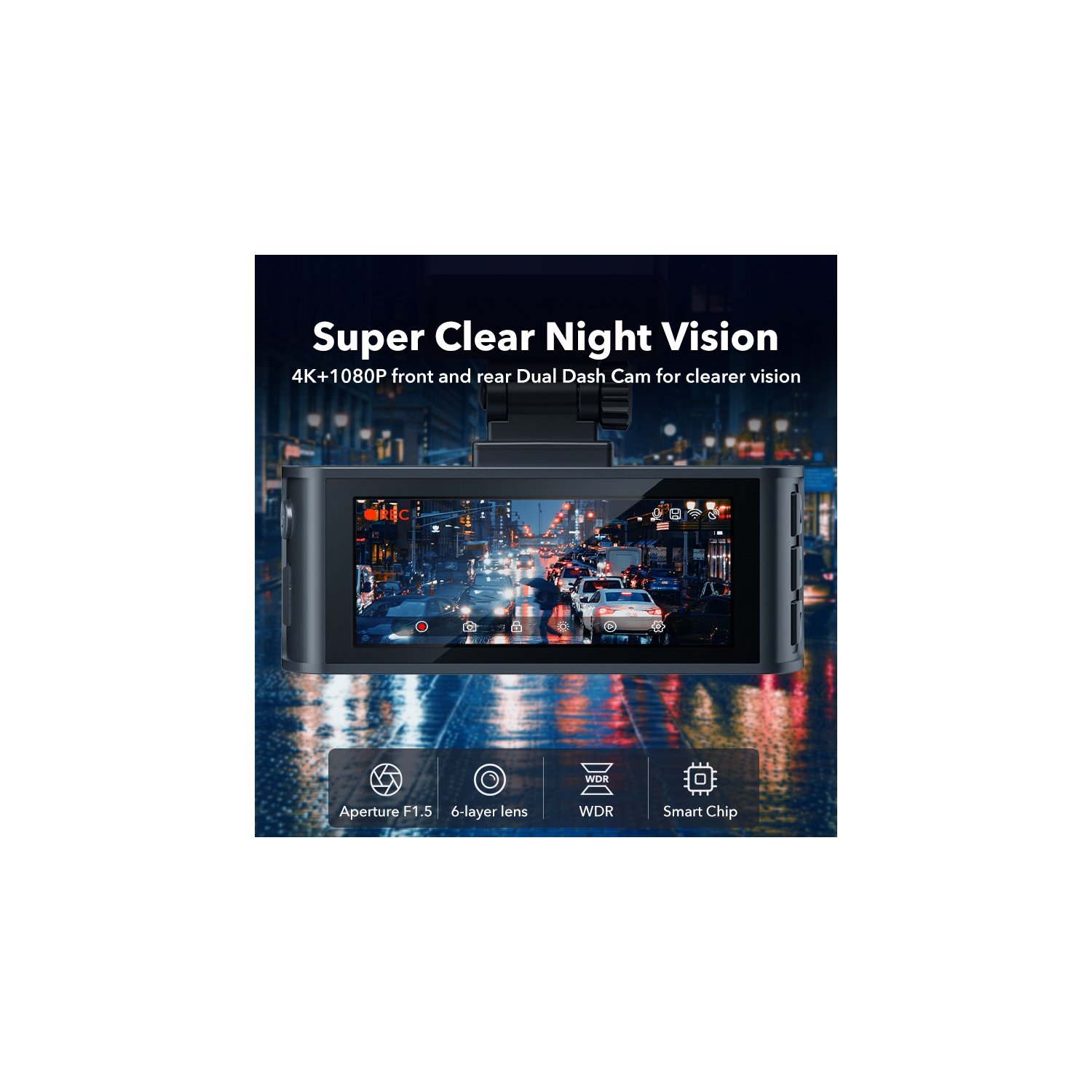 REDTIGER 4K Dash Cam Front and Rear,Built-in WiFi GPS 4K+1080P Dual Dash Camera for Cars,3.18 inch Display Dashcam,170° Wide Angle Dashboard Camera