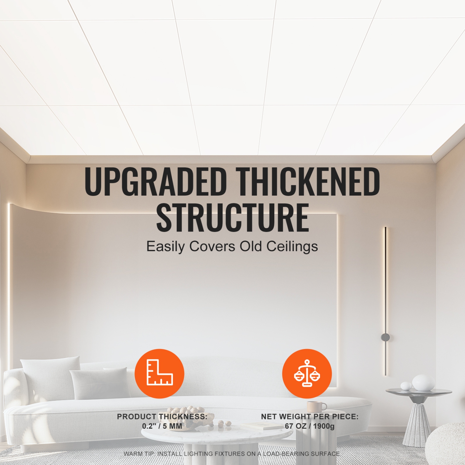 VEVOR 10 Packs Ceiling Tiles, 24 x 48 in, Premium PVC Foam Sheet, Fire-Rated & Good Flexibility & Easy Installation, Ceiling Covering for Home/Office