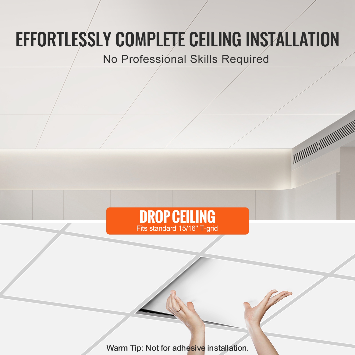 VEVOR 10 Packs Ceiling Tiles, 24 x 48 in, Premium PVC Foam Sheet, Fire-Rated & Good Flexibility & Easy Installation, Ceiling Covering for Home/Office