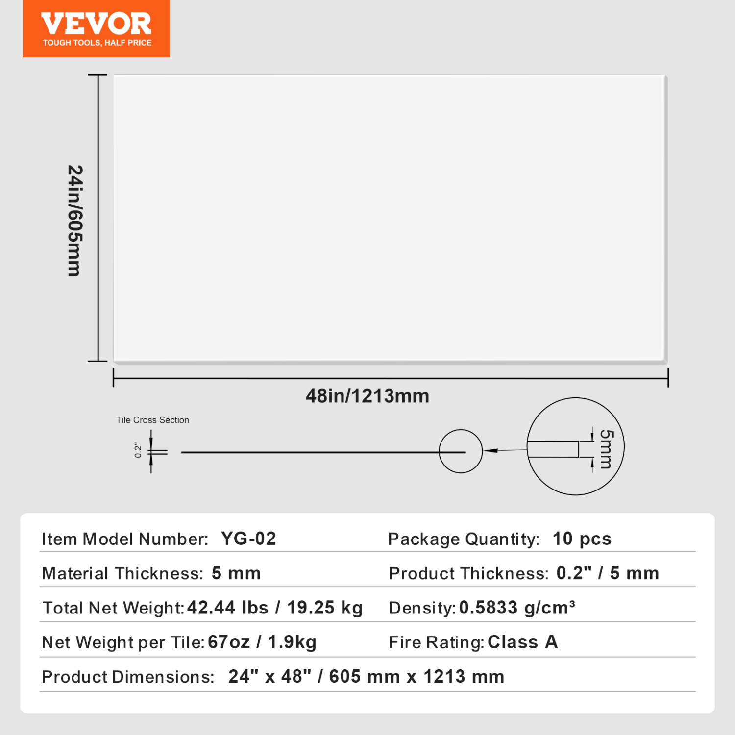 VEVOR 10 Packs Ceiling Tiles, 24 x 48 in, Premium PVC Foam Sheet, Fire-Rated & Good Flexibility & Easy Installation, Ceiling Covering for Home/Office