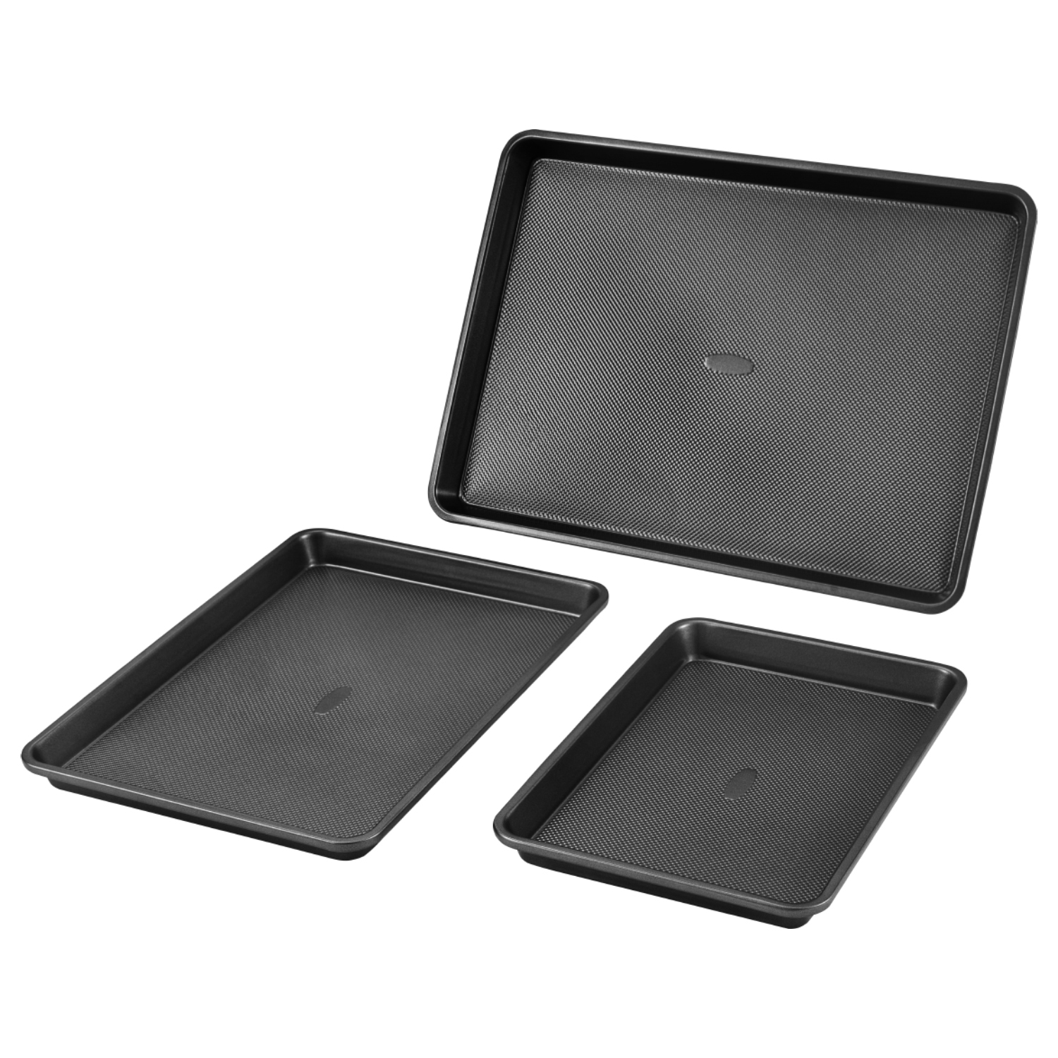 VEVOR 3-Piece Baking Pans Set, Nonstick Carbon Steel Cookware Sheets & Trays, Stackable Kitchen Oven Bakeware Cooking Sets with Silicone Handles,