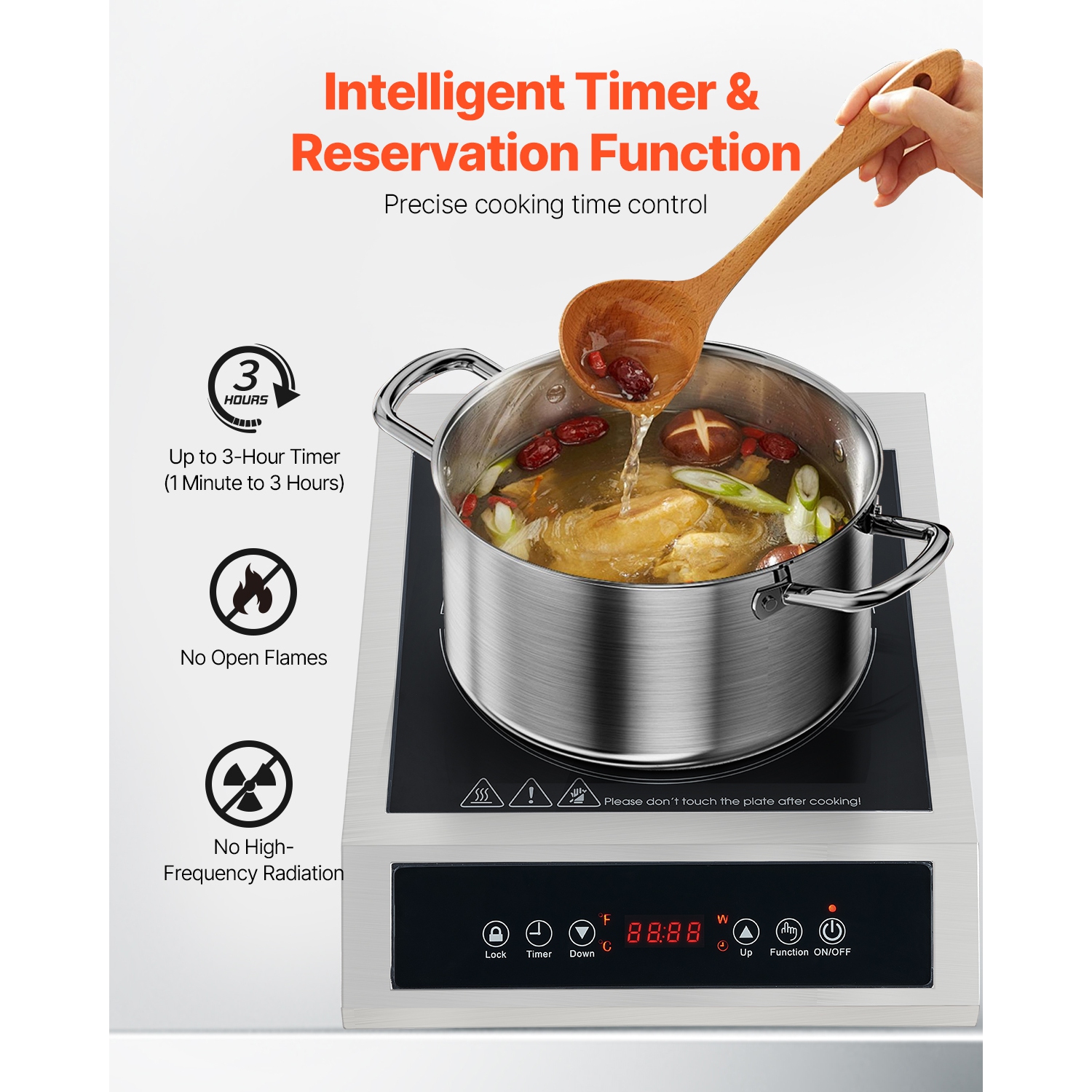 VEVOR 1800W Portable Induction Cooktop, Commercial Induction Burner with 9 Temperature Settings, Stainless Steel Countertop Induction Hot Plate with