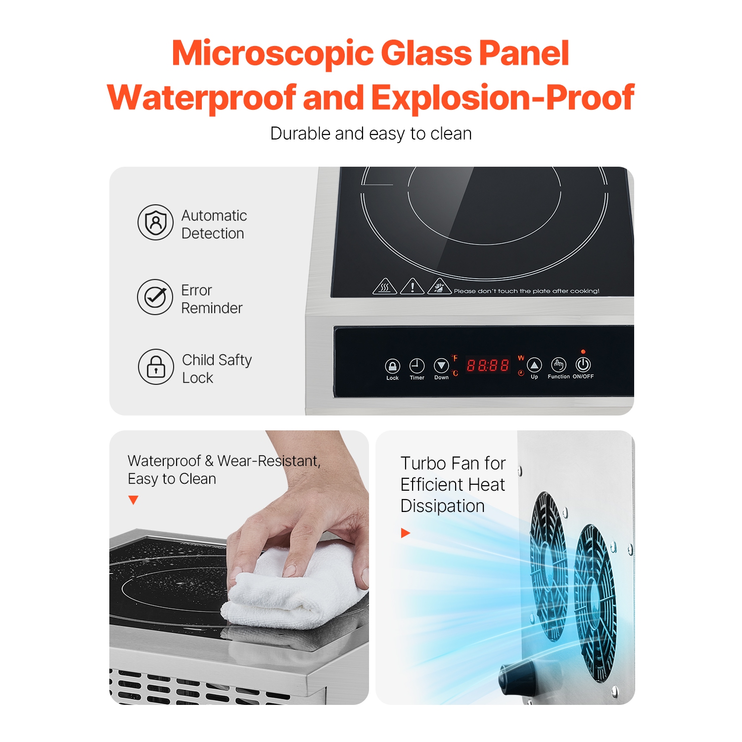 VEVOR 1800W Portable Induction Cooktop, Commercial Induction Burner with 9 Temperature Settings, Stainless Steel Countertop Induction Hot Plate with